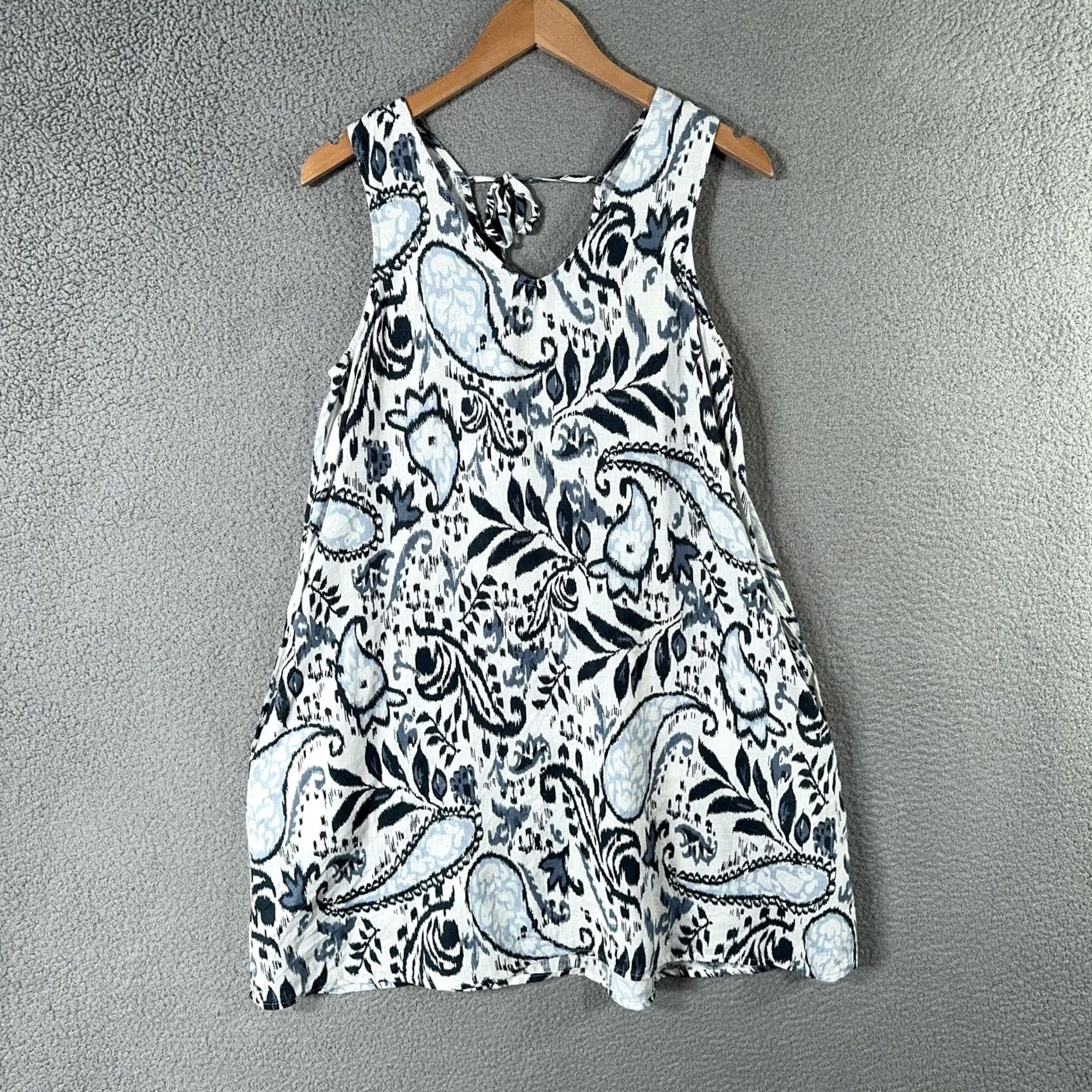 Lucky Brand Lucky Brand Linen Dress Womens Small Navy White Paisley Floral Sleeveless Pockets Tie Back Scoop Neck Size S / US 4 / IT 40 - 2 Thumbnail