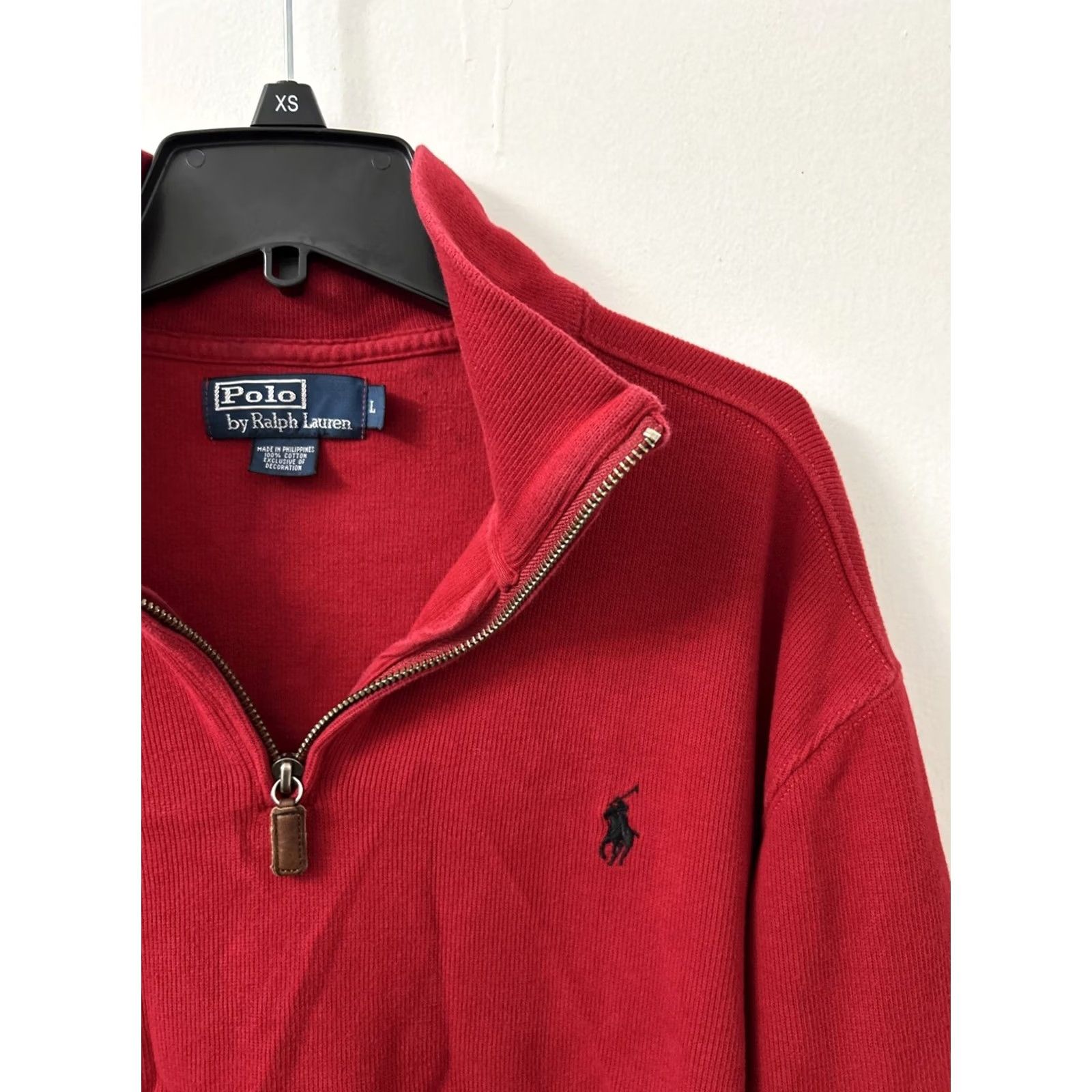 Ralph Lauren VINTAGE Polo Ralph Lauren Sweater Mens Large Red 1/4-Zip Pullover Cotton Pony Size US L / EU 52-54 / 3 - 4 Thumbnail