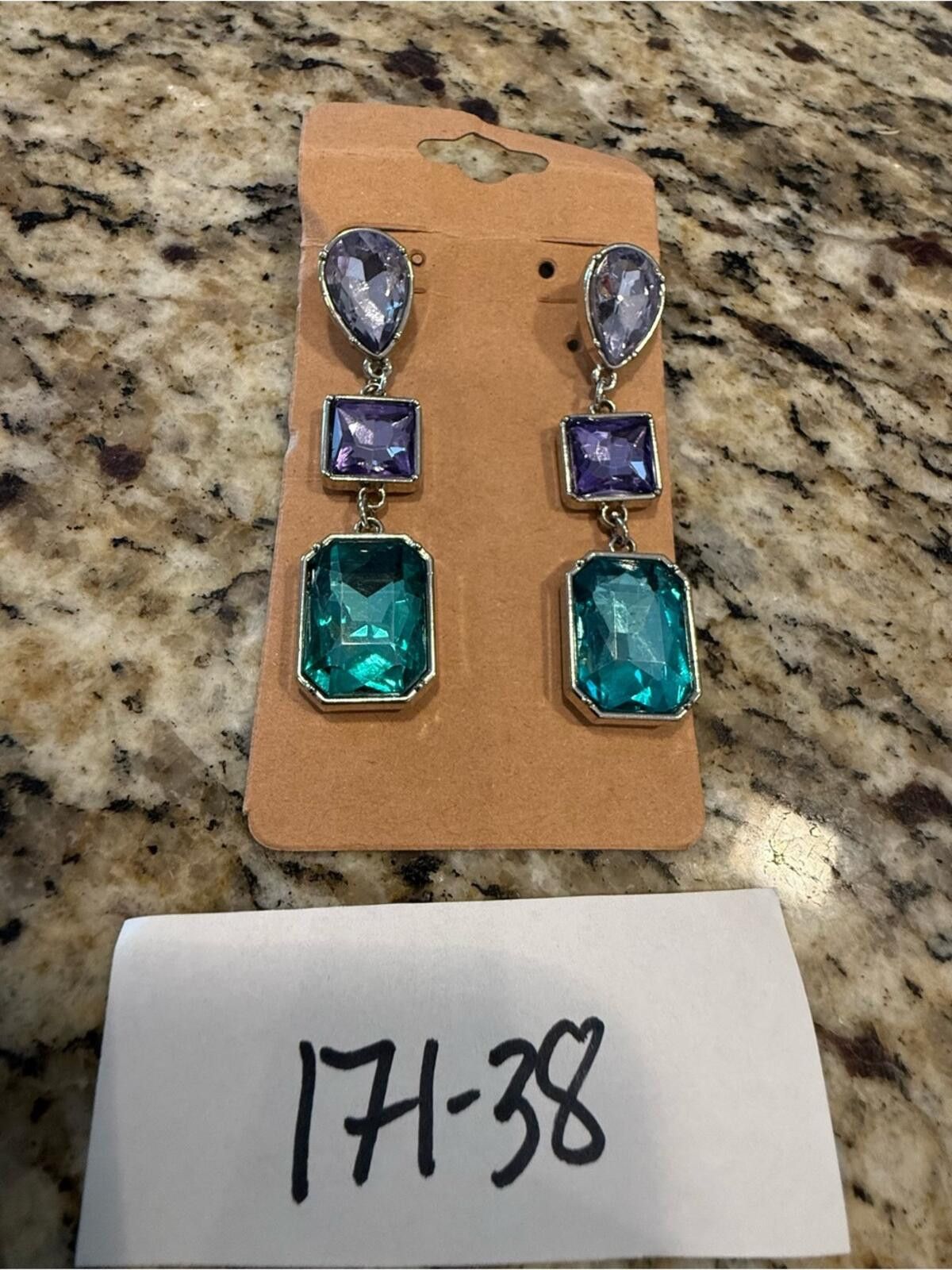 Other Formal gem dangle rhinestone earrings clear purple teal Size ONE SIZE - 5 Thumbnail