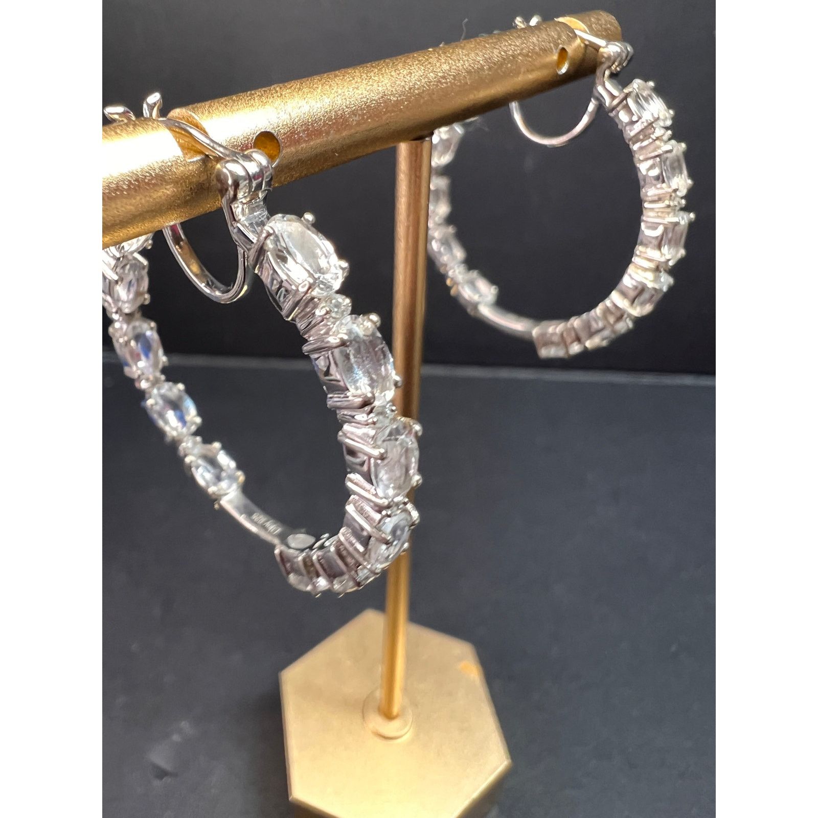 Other NEW Petalite zircon hoop earrings platinum over 925 silver Size ONE SIZE - 4 Thumbnail