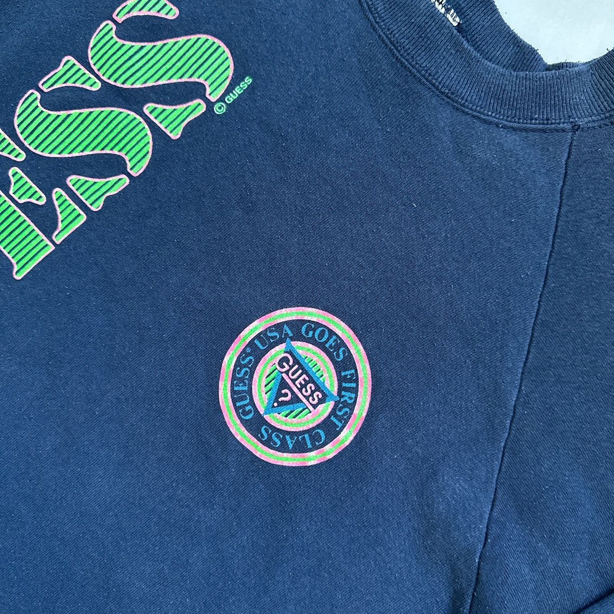 Guess Vintage Guess distressed stencil stripe logo raglan crewneck Size US M / EU 48-50 / 2 - 2 Thumbnail