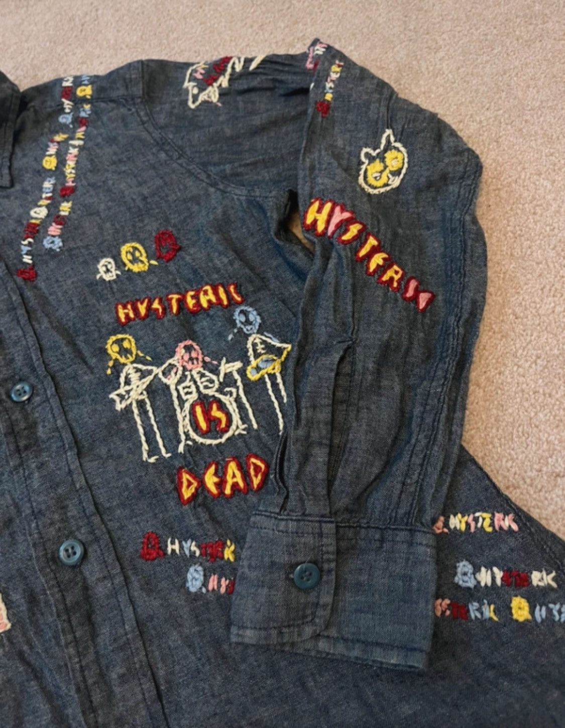 Hysteric Glamour Hysteric Glamour Rock Embroidered Bunny Denim Shirt Size ONE SIZE - 7 Thumbnail