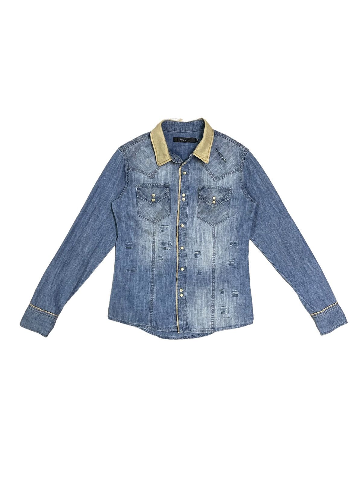 Japanese Brand Japanese Brand Skull Patches Ripped Denim Western Shirt Size S / US 4 / IT 40 - 1 Thumbnail