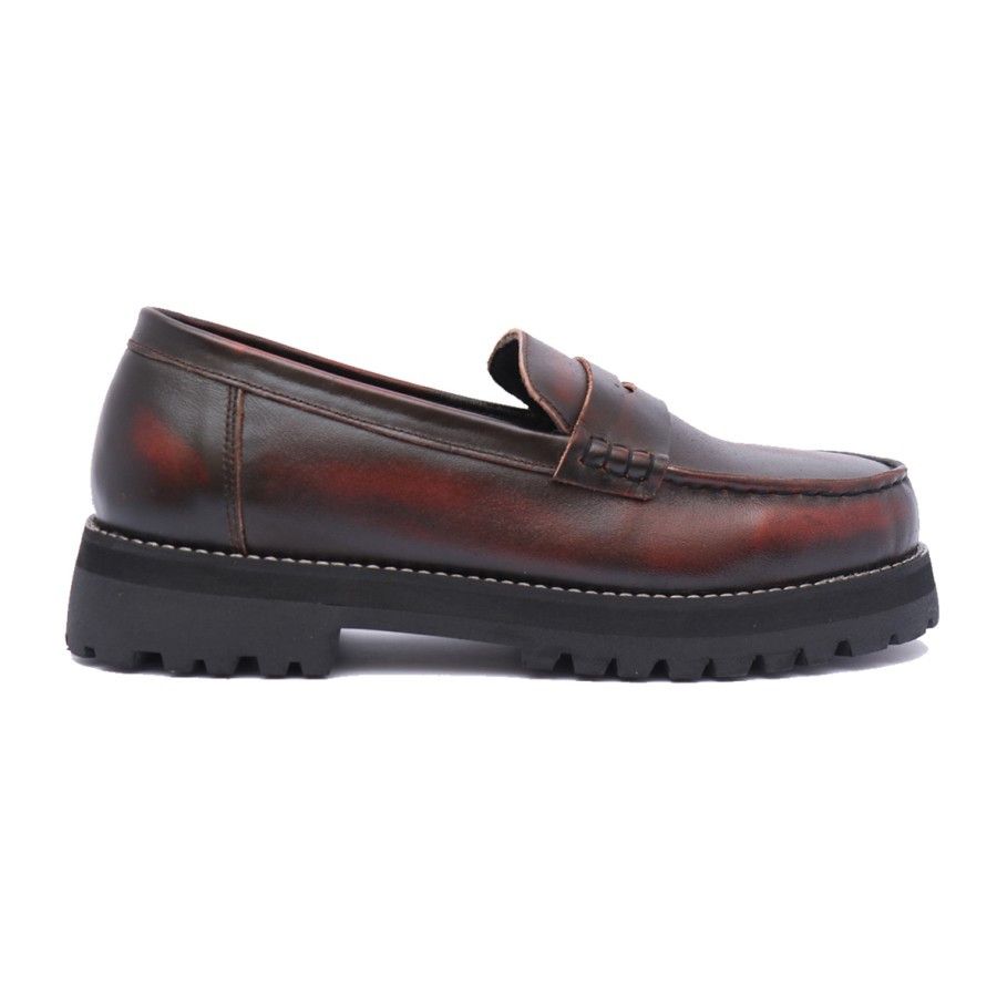 Designer × Genuine Leather Azco Chunky Loafer Leather Burgundy Size US 10 / EU 43 - 1 Thumbnail