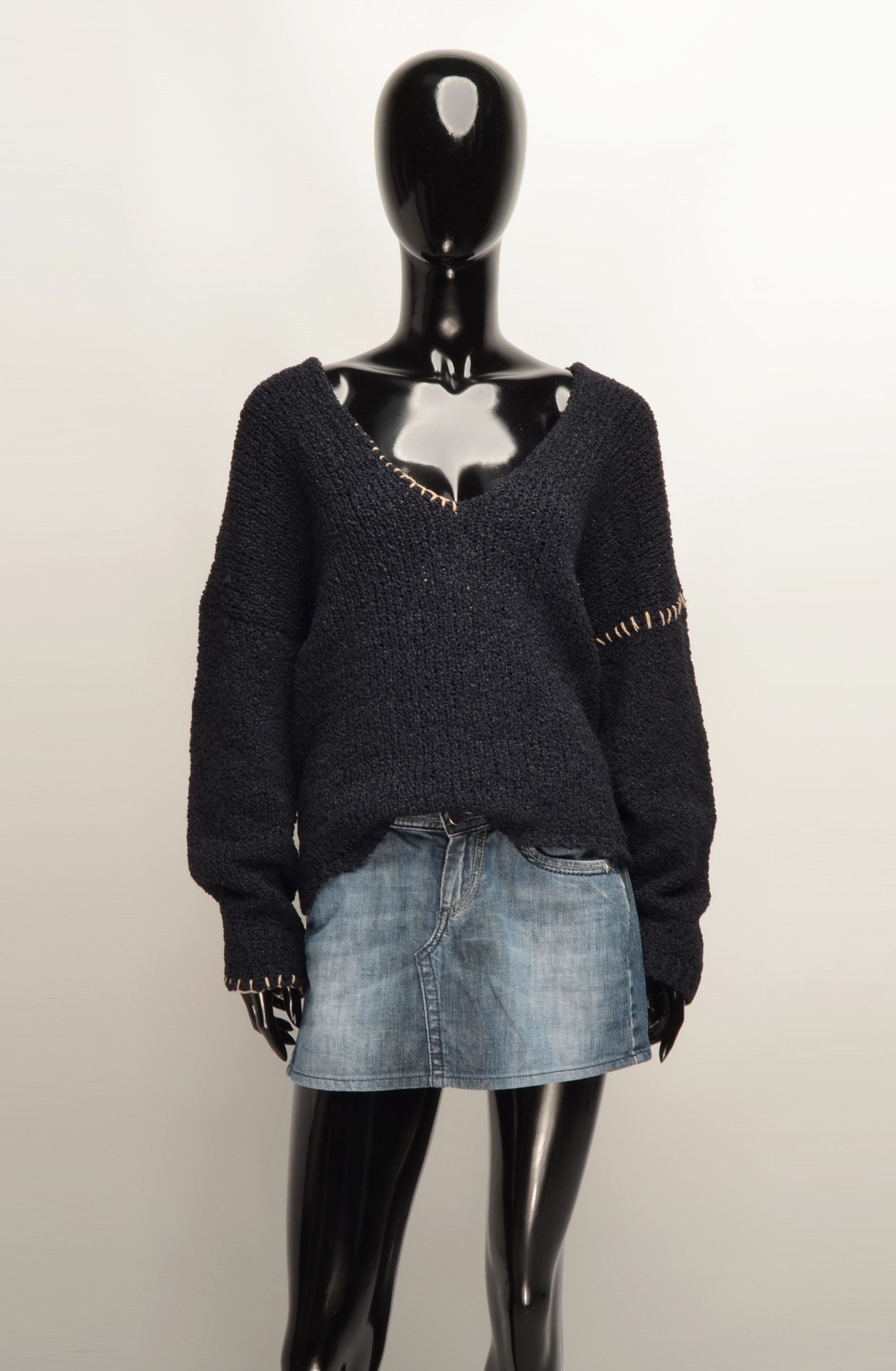 Other TELA Knitted Navy Oversized V-neck Grunge Sweater Jumper Size M / US 6-8 / IT 42-44 - 1 Thumbnail