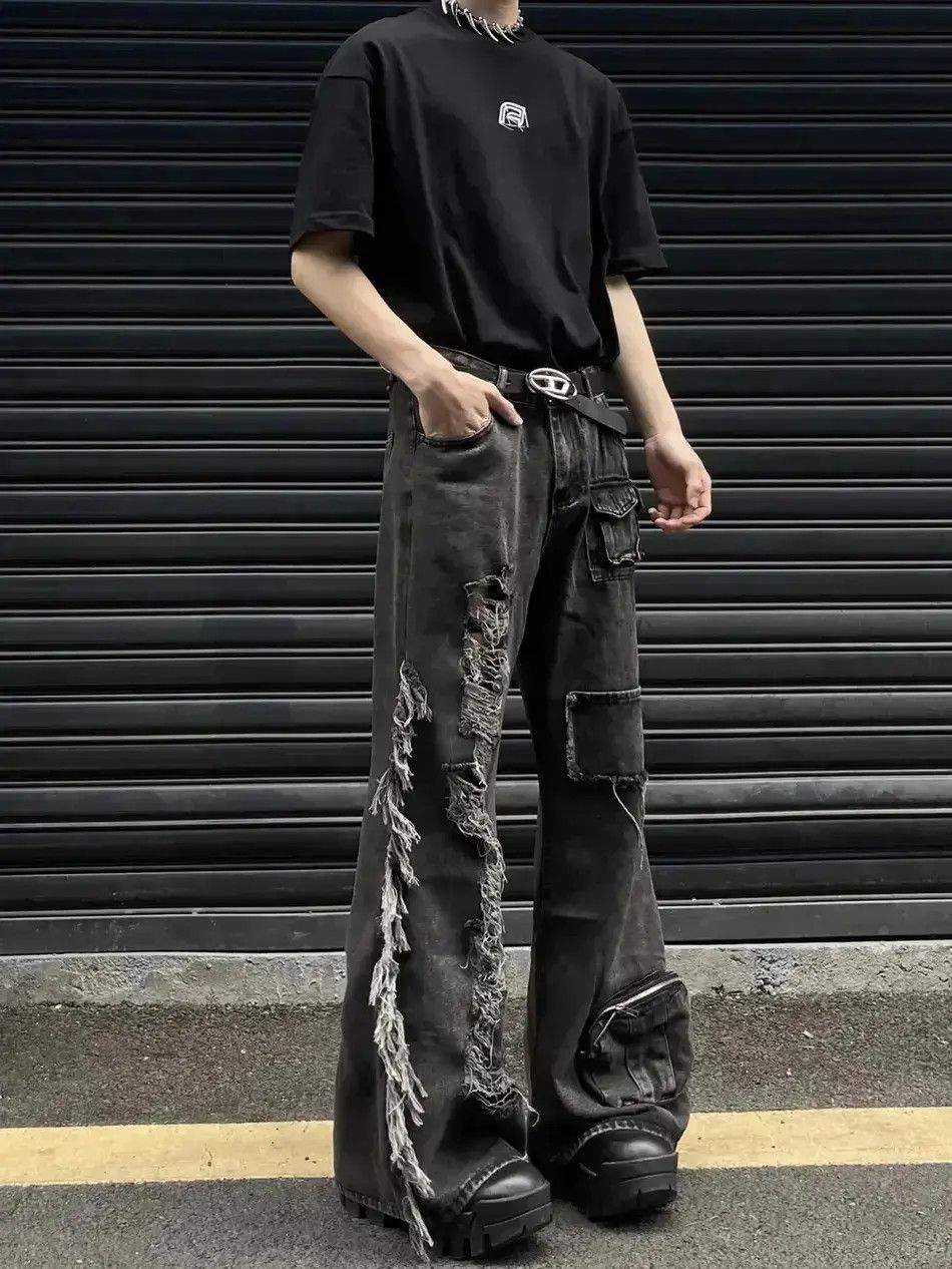 Japanese Brand High street ripped raw edge patchwork draped jeans Size US 32 / EU 48 - 1 Thumbnail