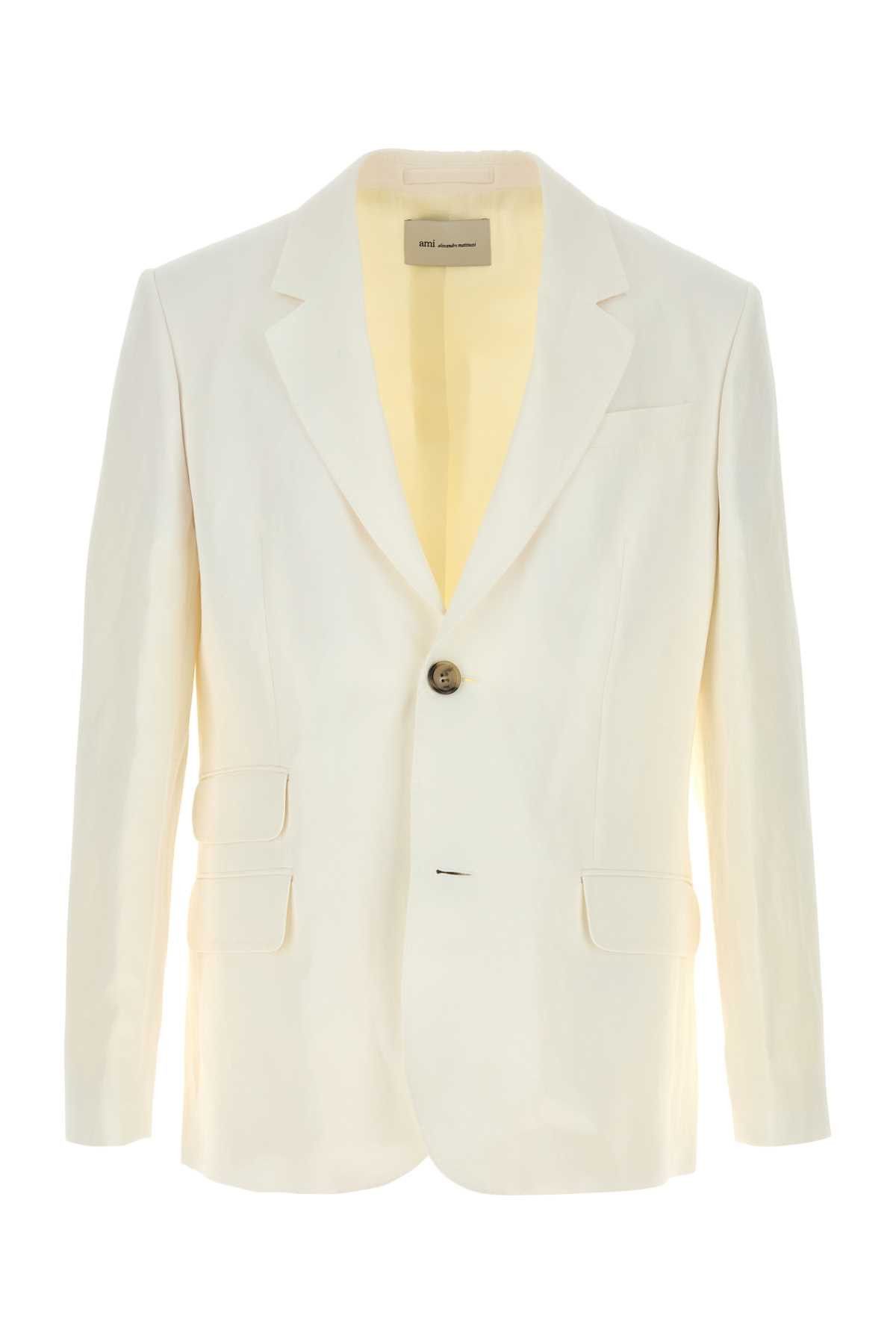 AMI White Viscose Blend Blazer Size US L / EU 52-54 / 3 - 1 Thumbnail