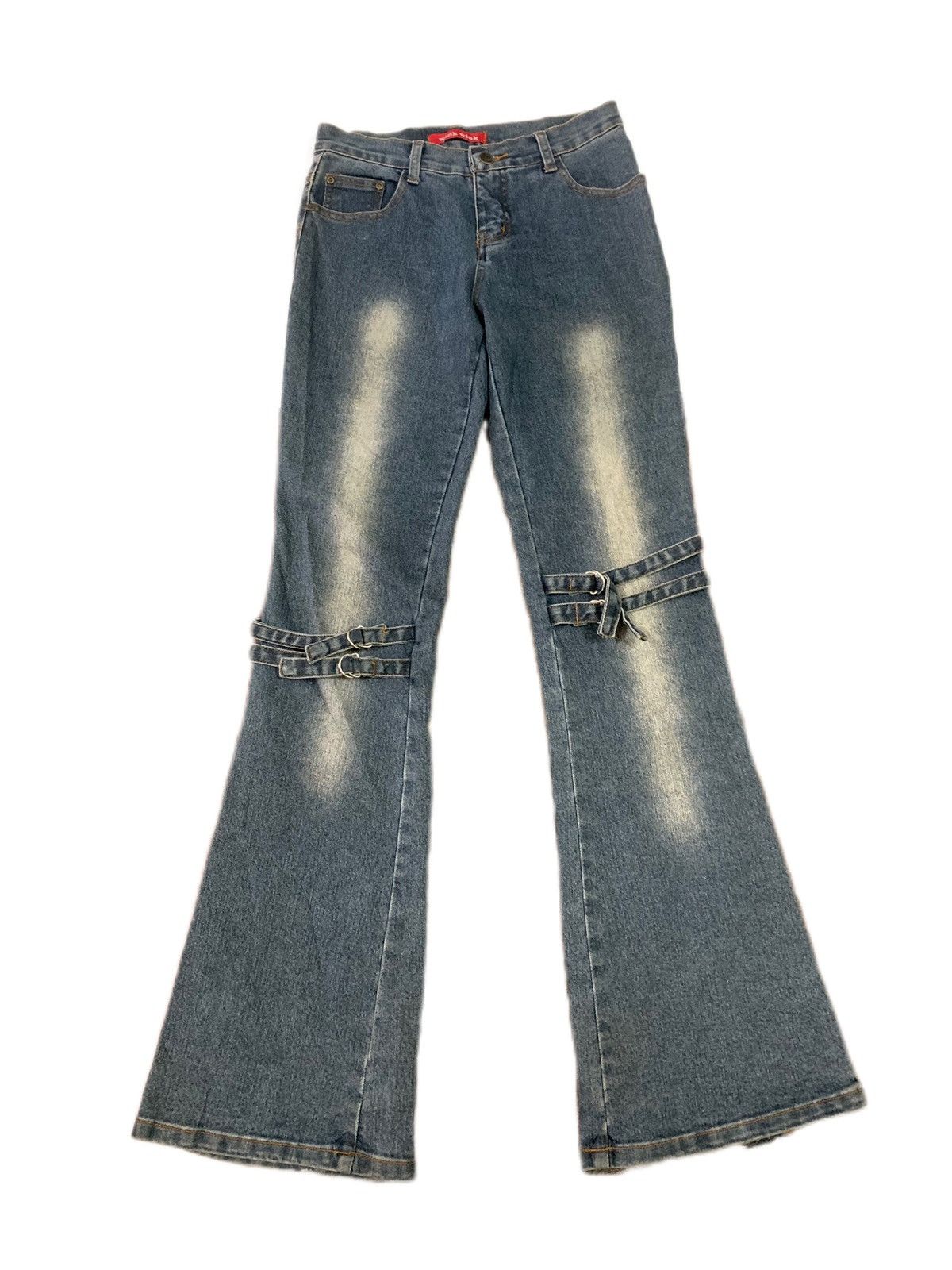 image of Vintage Wink Wink Flare Bondage Style Jeans With Studded Star Design in Denim, Women's (Size 27)