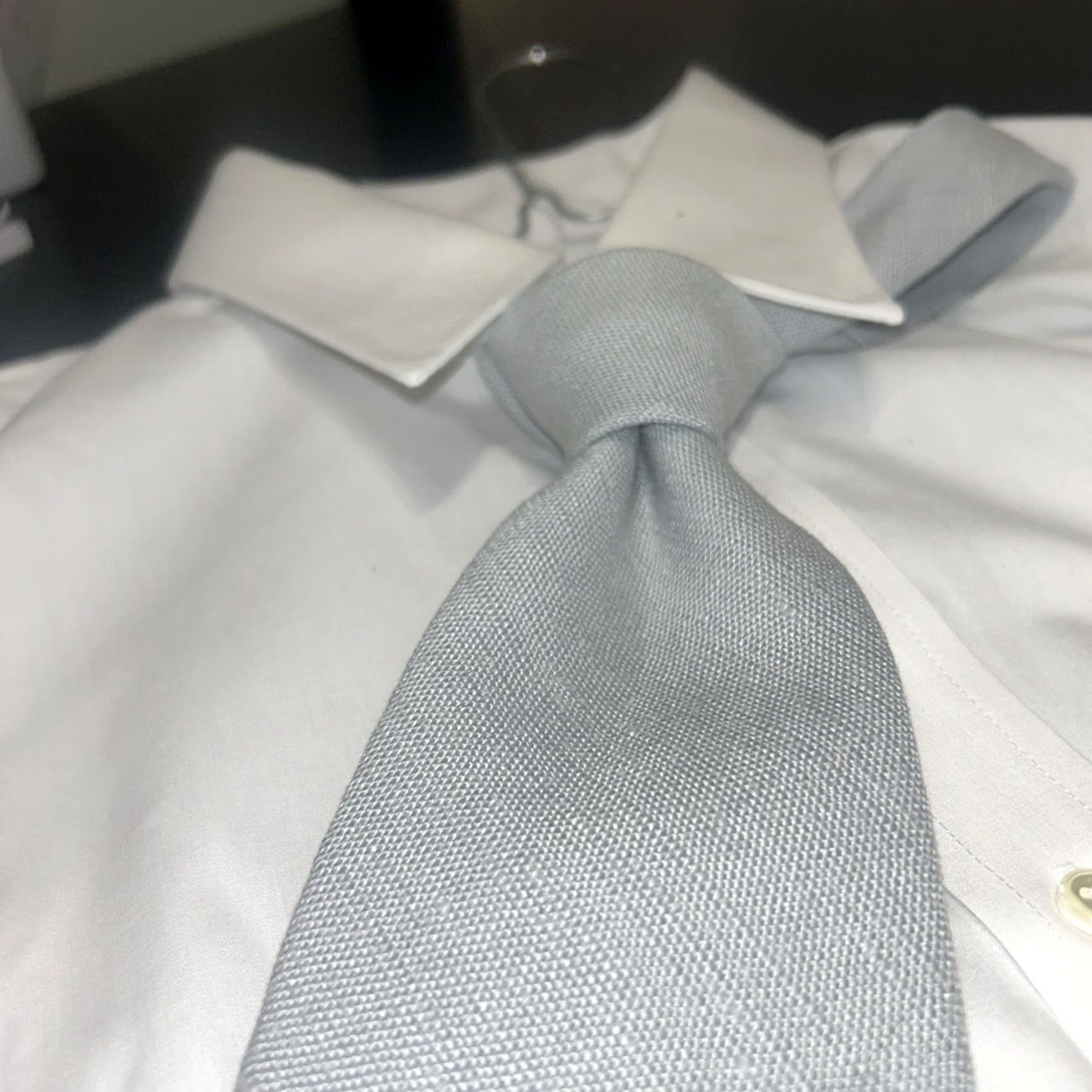Vintage VINTAGE Moygashel Tie, 100% Linen, Ice Blue, Made in USA, Solid, Men's Tie, Classic Length, Designer Style Size ONE SIZE - 4 Thumbnail