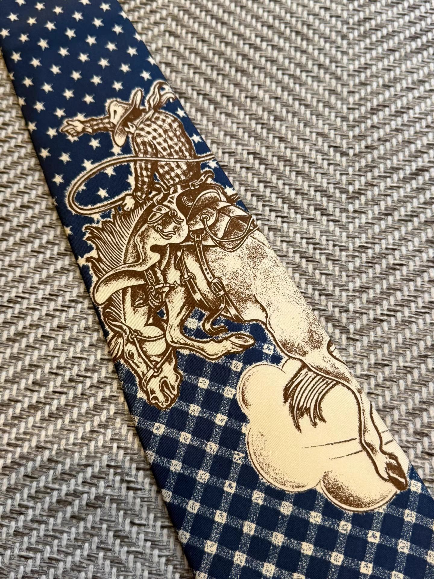 Jean Paul Gaultier Jean Paul Gaultier Plaid & Cowboy Narrative Print Tie K24 Size ONE SIZE - 3 Thumbnail