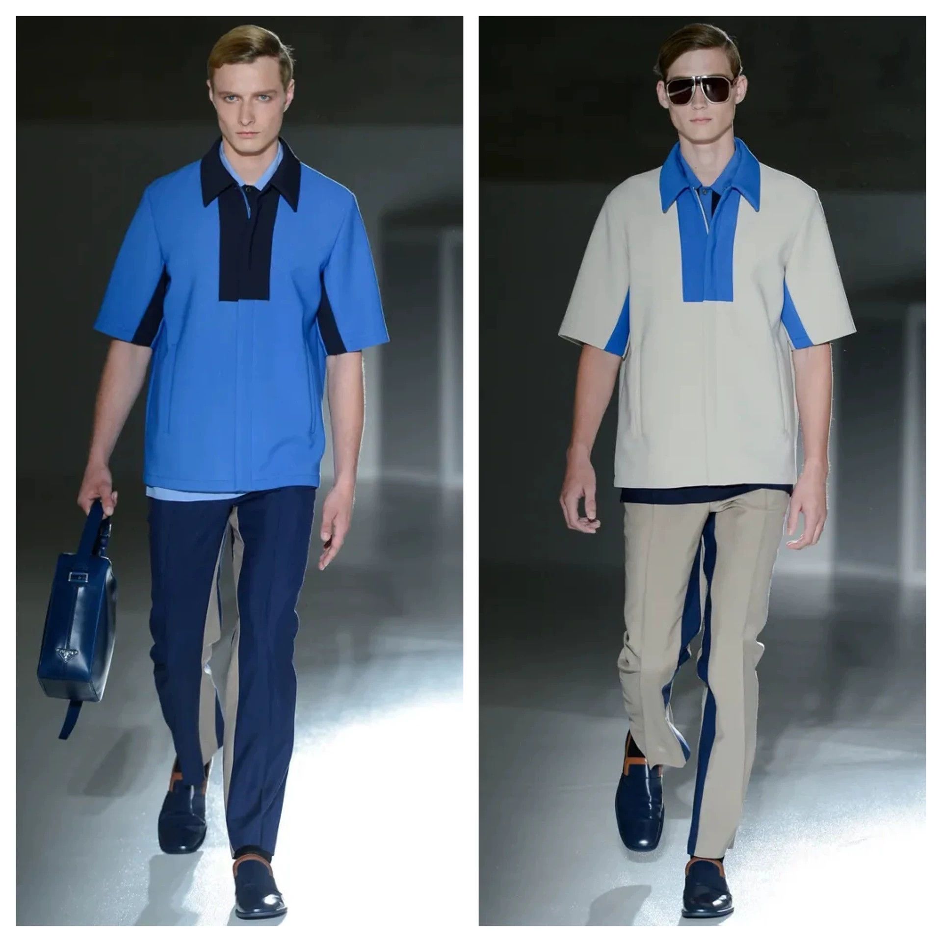 Prada PRADA Colorblock Wool Short Sleeve Shirt Jacket Navy/Cream Size US M / EU 48-50 / 2 - 3 Thumbnail