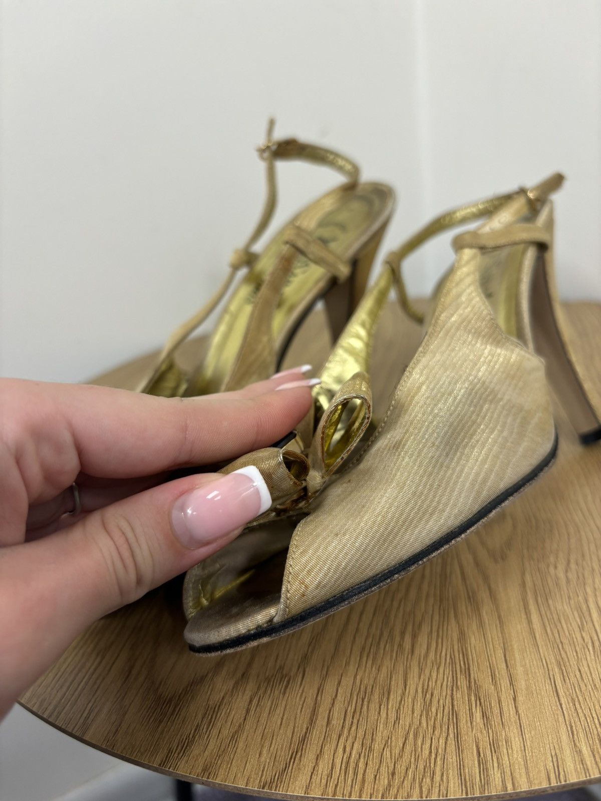 Vintage Yves Saint Laurent Vintage Gold Silk Satin Slingback Heels Size US 7.5 / IT 37.5 - 10 Thumbnail