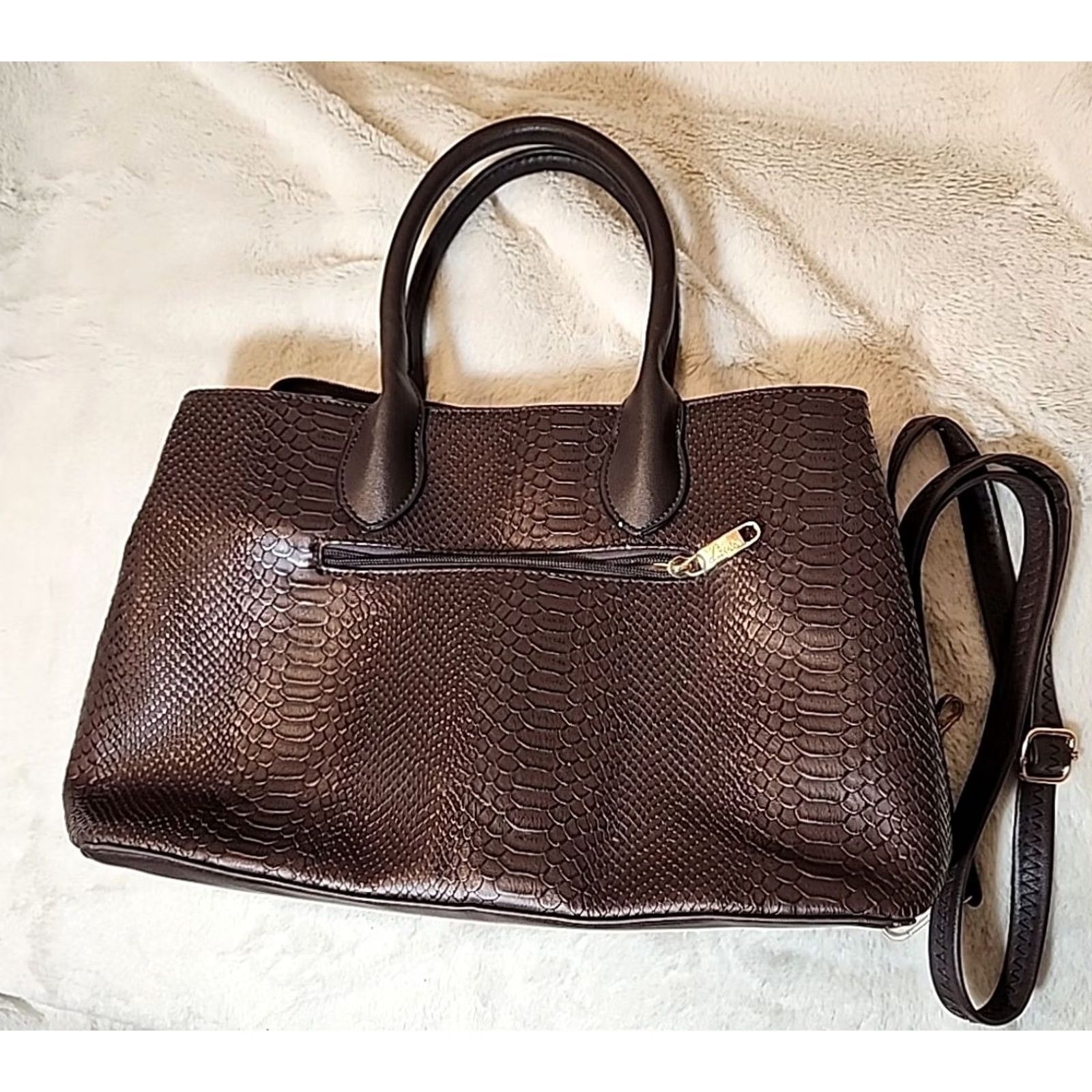 Vintage VINTAGE Lavie Lotus Womens Satchel Bag Purse Brown Large 16" Detachable Sling Strap Zips Size ONE SIZE - 5 Thumbnail