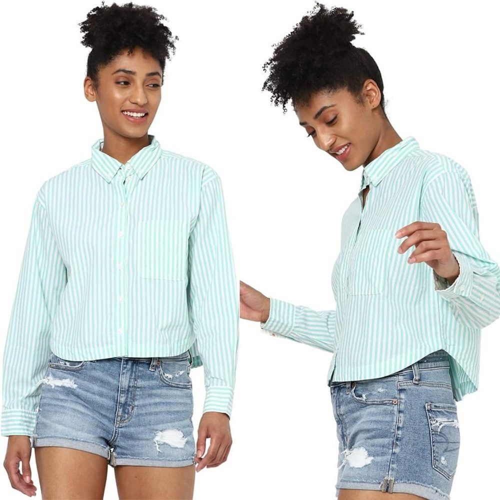 American Eagle Outfitters New American Eagle Outfitters Relaxed Fit Crop Striped Long Size M / US 6-8 / IT 42-44 - 1 Thumbnail