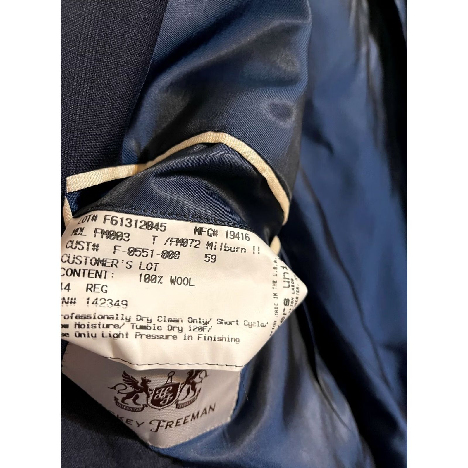 Vintage Hickey Freeman Blazer Jacket Coat Suit Navy Blue Wool 44Reg Made in USA Men's Size 44R - 5 Thumbnail