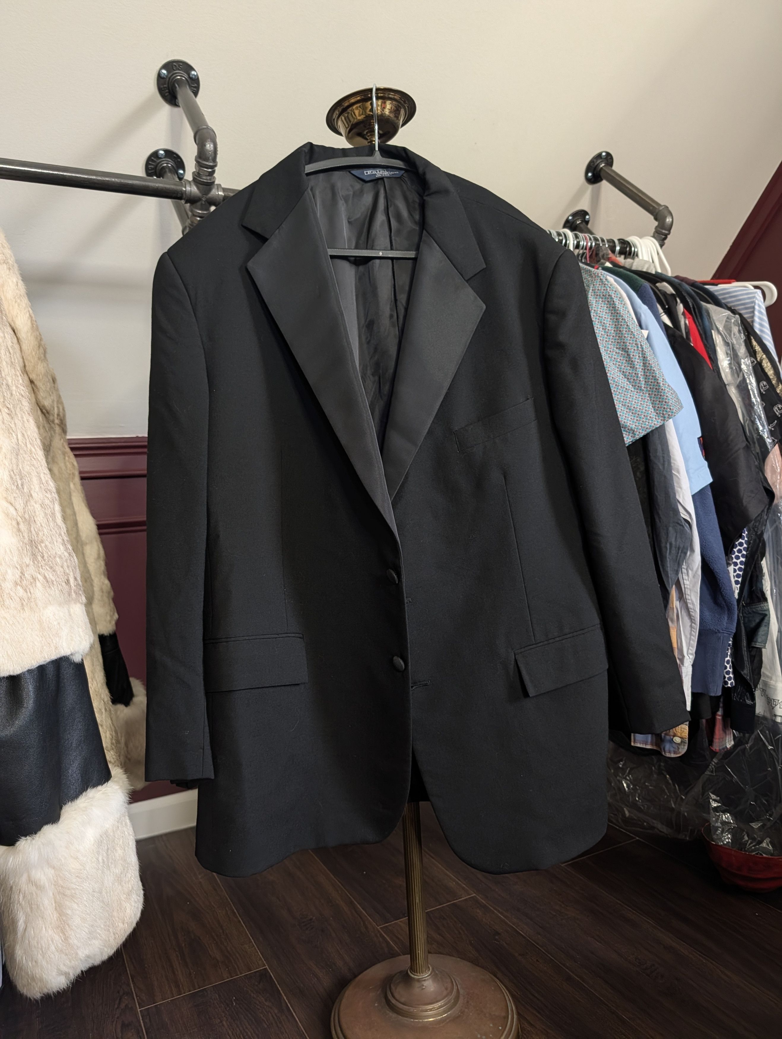 Polo Ralph Lauren Polo VTG MiUSA Black Satin Lapel Tuxedo Jacket 46R Size 46R - 14 Thumbnail