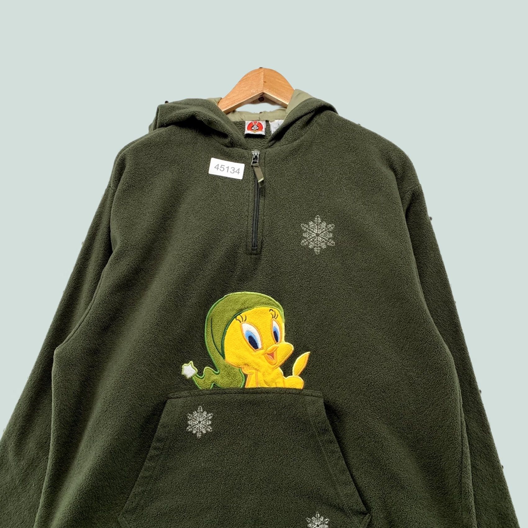 Vintage VINTAGE Looney Tunes Sweatshirt Hoodie Women Large Green Fleece Snowflake Tweety Sweater Sweatshirt Hoodie Size L / US 10 / IT 46 - 1 Thumbnail