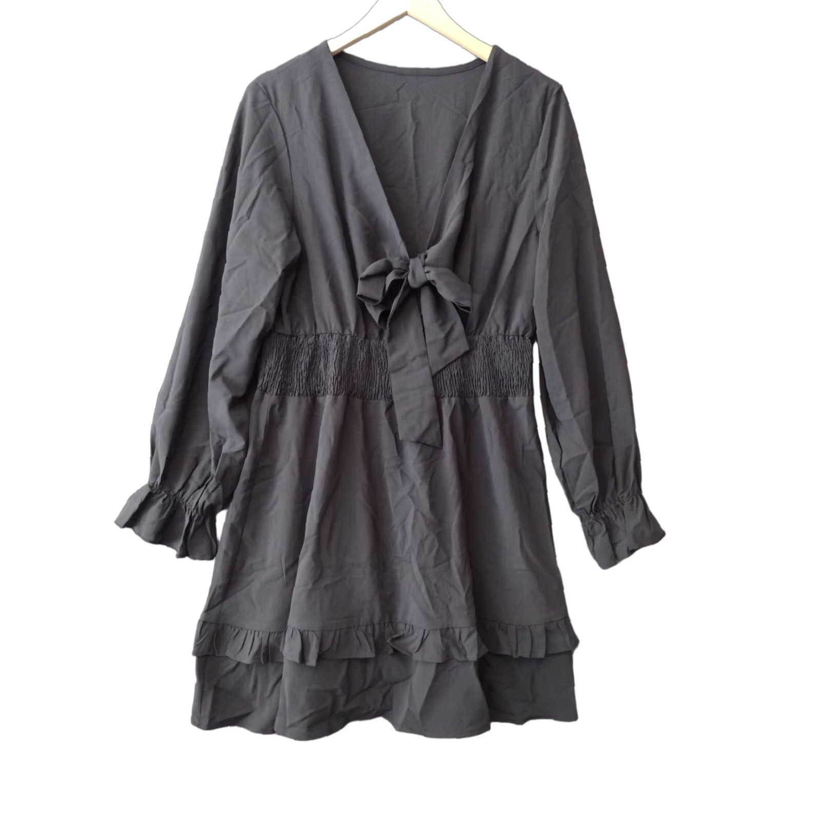Vintage Etiquette Front Knot Mini Dress Long Sleeve M/L Black 90s Women Shirt/ dress Size M / US 6-8 / IT 42-44 - 1 Thumbnail