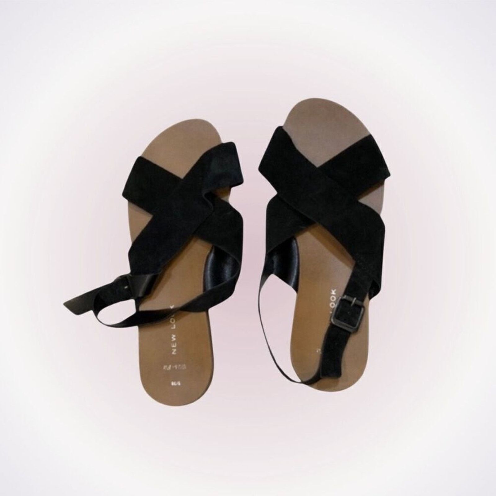 New Look New Look Black Cross Strap Peep Toe Sandals | Sz 7.5 (38) Size US 7.5 / IT 37.5 - 1 Thumbnail