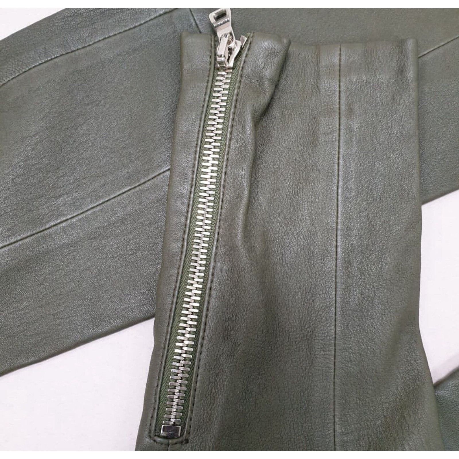 Balmain NWT Balmain Khaki Leather Slim Pants Sz.42 Size 30" / US 8 / IT 44 - 4 Thumbnail