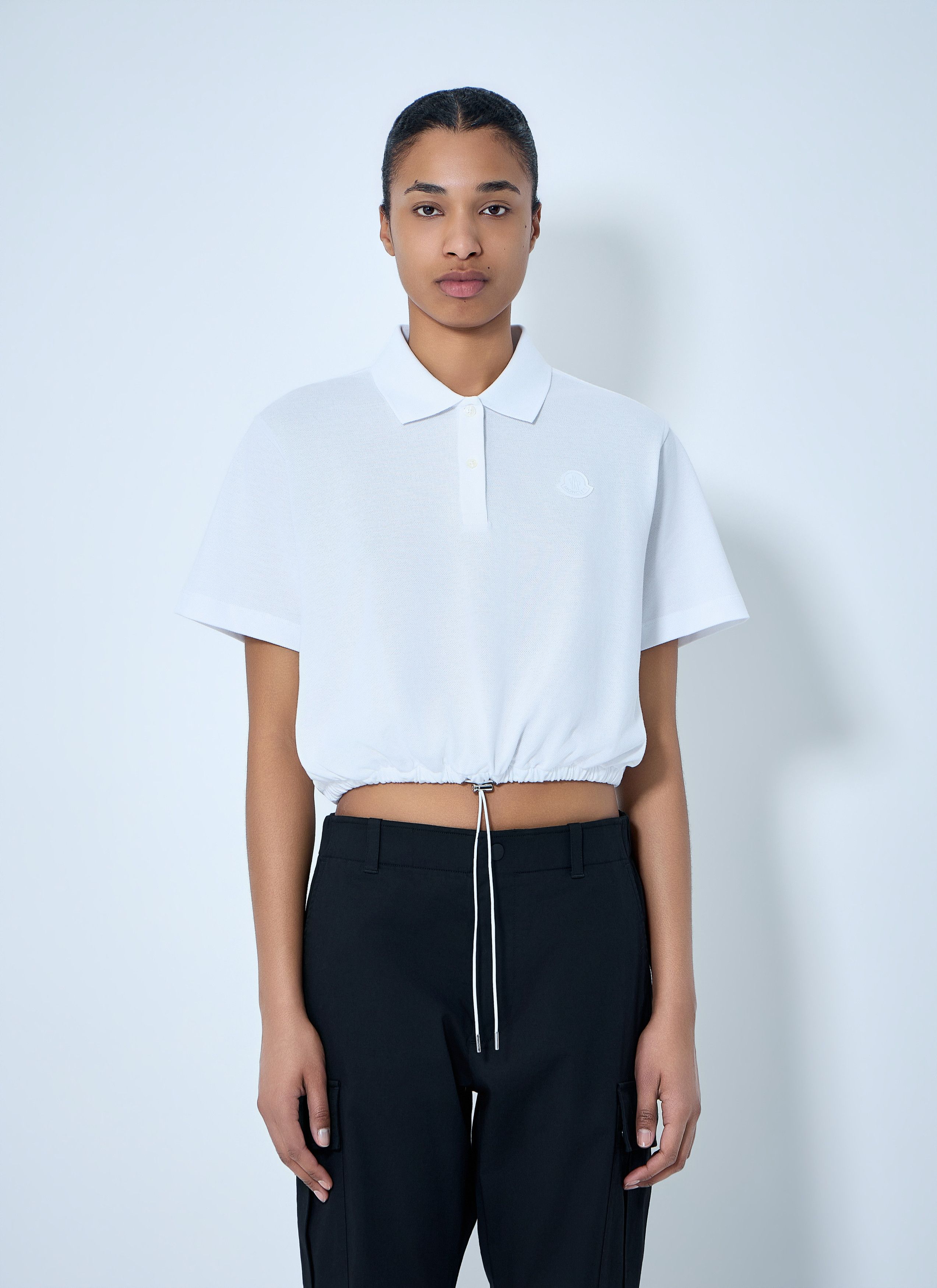 Moncler Cropped Drawstring Polo Shirt Size M / US 6-8 / IT 42-44 - 1 Thumbnail