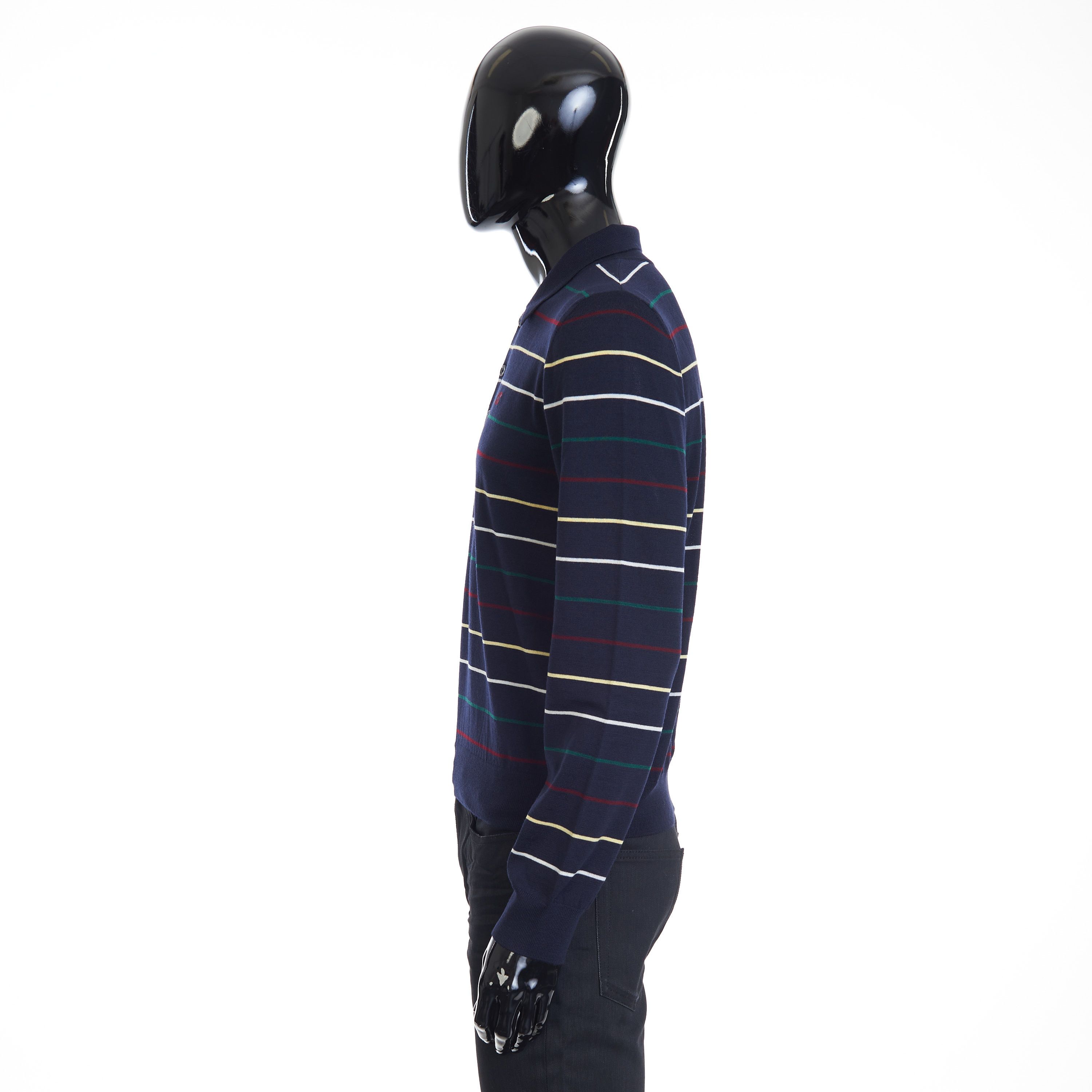 Celine Navy Blue Striped Polo Shirt - Embroidery, Fine Wool Size US L / EU 52-54 / 3 - 3 Thumbnail