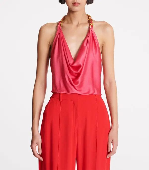 Balmain o1s1wg110526 Silk Draped Halterneck Top in Pink Size XL / US 12-14 / IT 48-50 - 5 Thumbnail