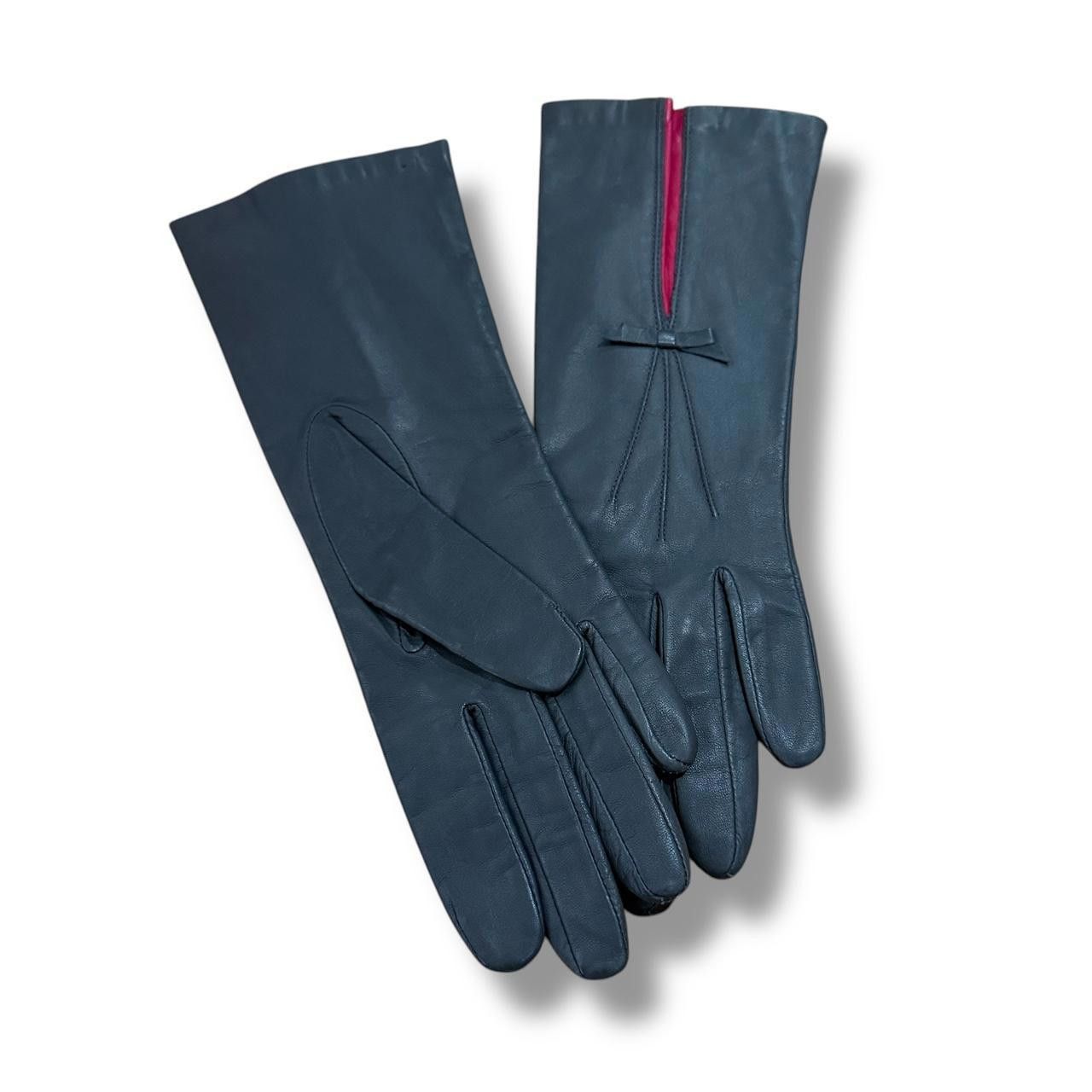 Designer Women's Grey and Pink Leather Gloves Size ONE SIZE - 1 Thumbnail