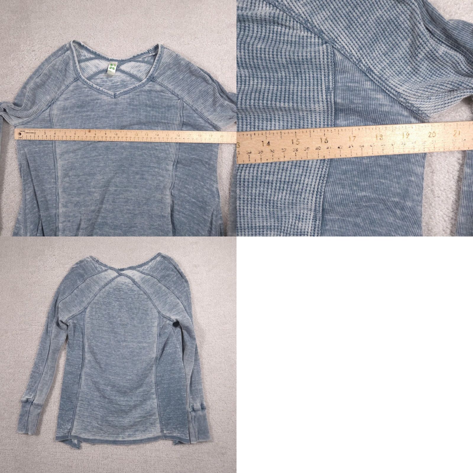 tentree Green Tea Shirt Womens Small Blue Thermal Waffle V Neck Long Sleeve Tunic Top Size S / US 4 / IT 40 - 8 Thumbnail