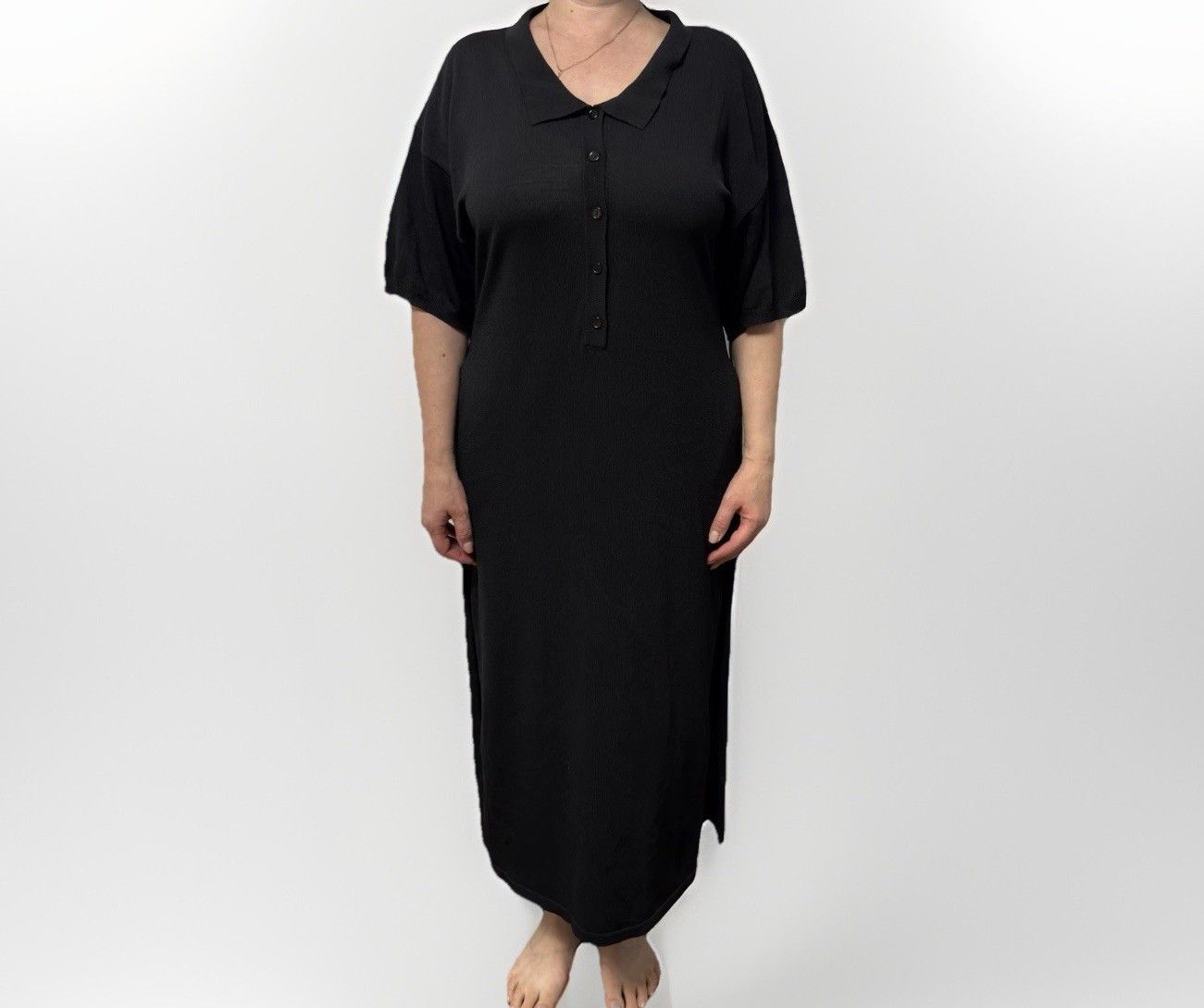 Toteme Toteme Belize Jersey Midi Knit Collared Rayon Dress Black Size S / US 4 / IT 40 - 1 Thumbnail