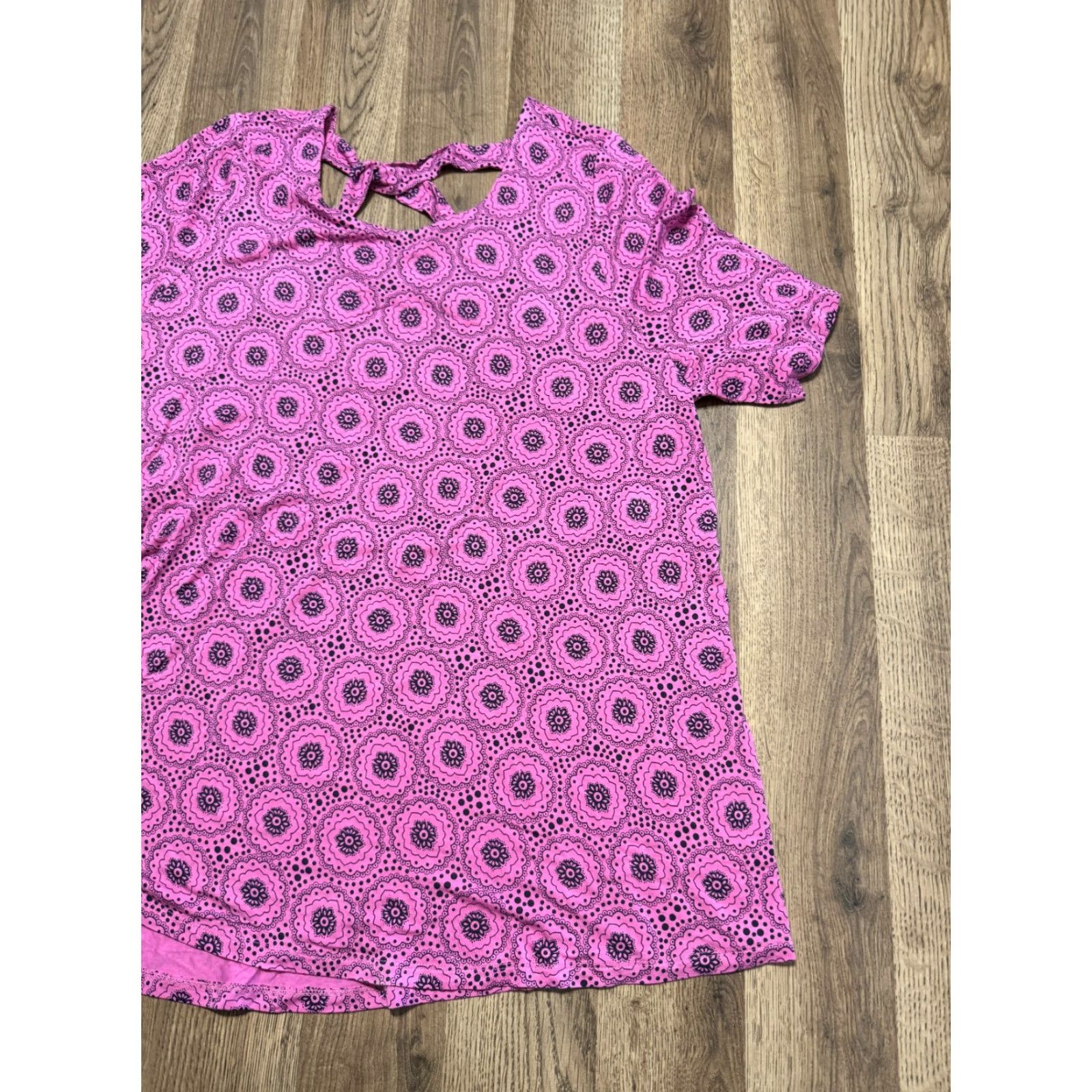 Vintage Lane Bryant Shirt Women's Plus Size 14/16 Black Pink Printed Short Sleeve Shirt Size XL / US 12-14 / IT 48-50 - 4 Thumbnail