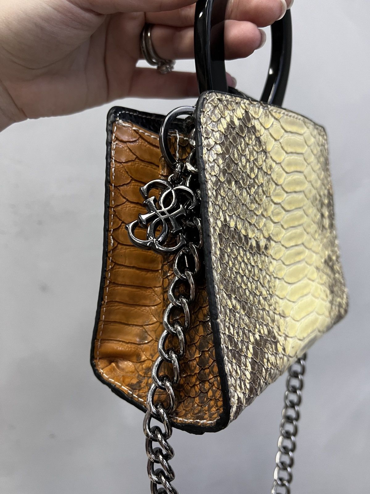 Mini bag crocodile leather studded GUESS metal chain