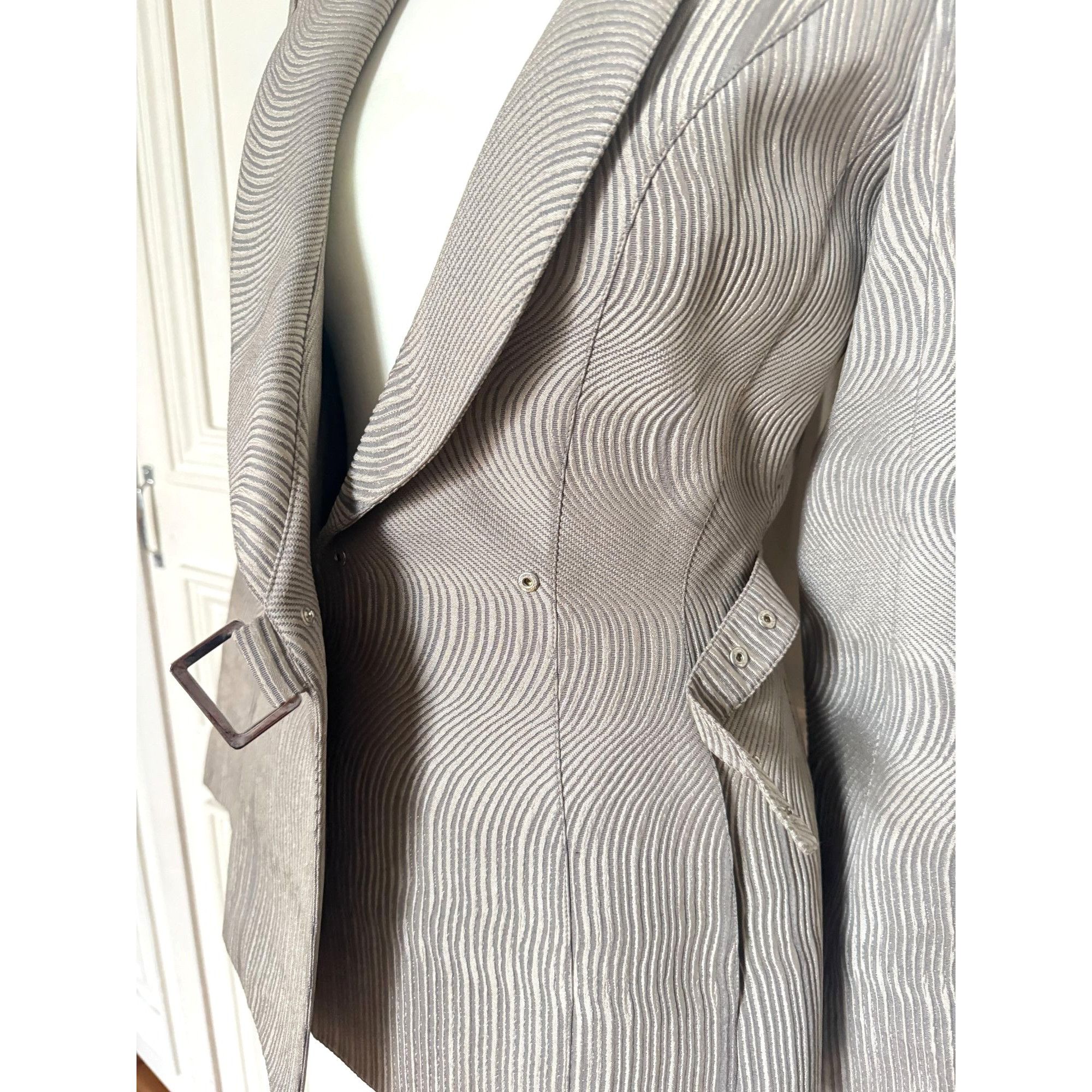 Thierry Mugler Vintage Grey Wave Blazer Jacket Size S / US 4 / IT 40 - 3 Thumbnail