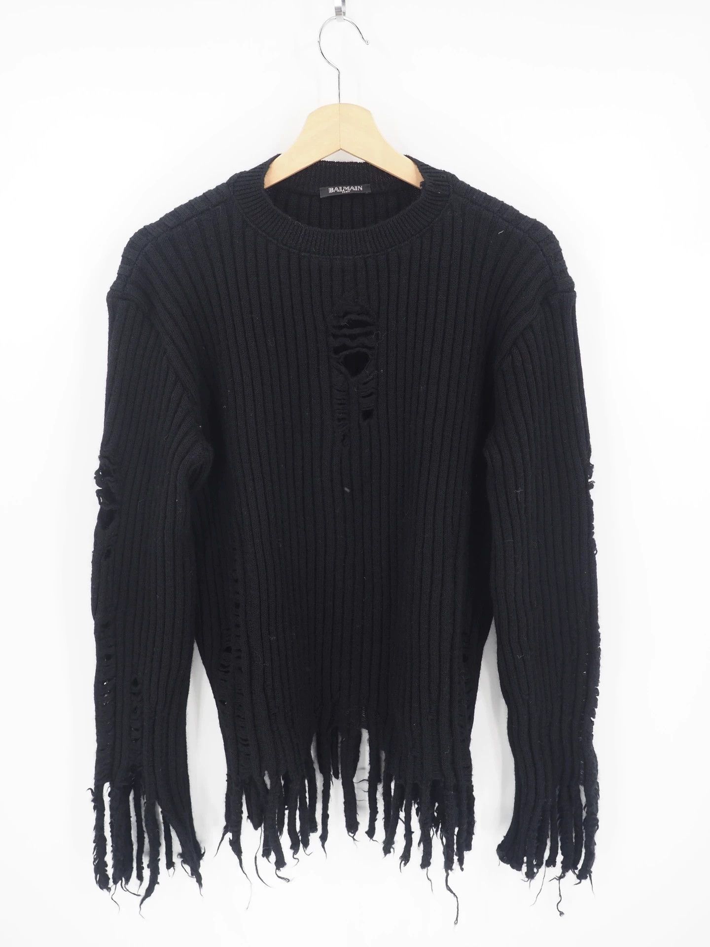 Balmain Balmain Black Distressed Fringe Women's Sweater Size 34 Size XS / US 0-2 / IT 36-38 - 1 Thumbnail