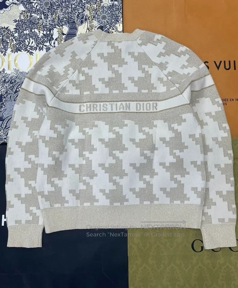 Dior Dior White gold checked letter cashmere sweater Size XS / US 0-2 / IT 36-38 - 2 Thumbnail