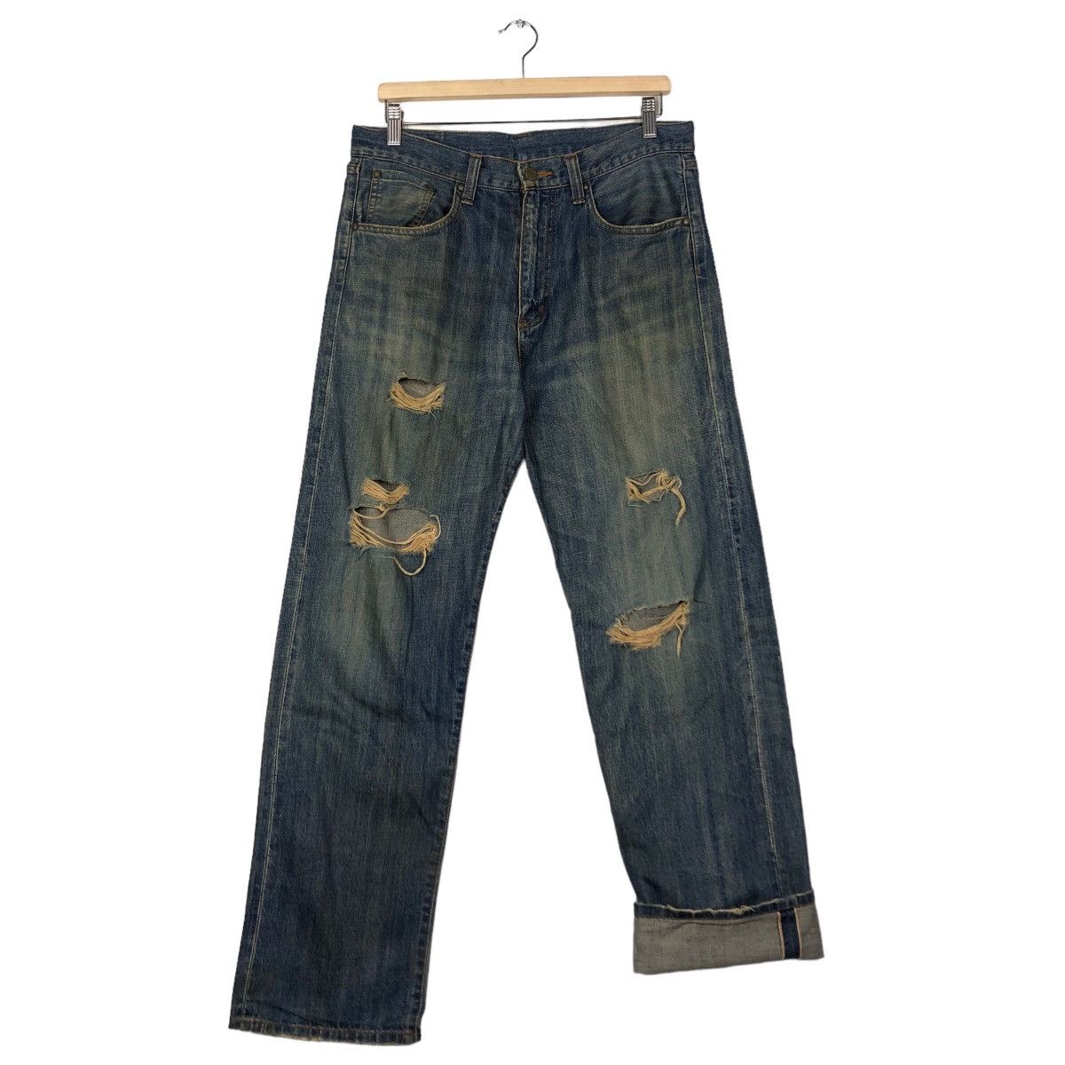 Japanese Brand 🔥Punk Design Distressed Style Denim Jeans Tough Japan Size US 34 / EU 50 - 11 Thumbnail
