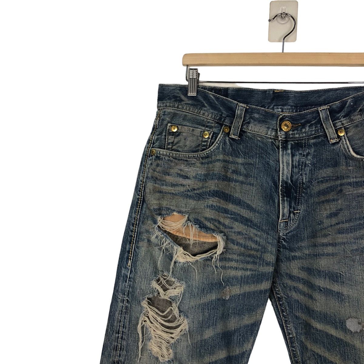 Japanese Brand 🔥Rusty Holes Punk Denim Biker Denim Craft Japan Made Size US 34 / EU 50 - 7 Thumbnail