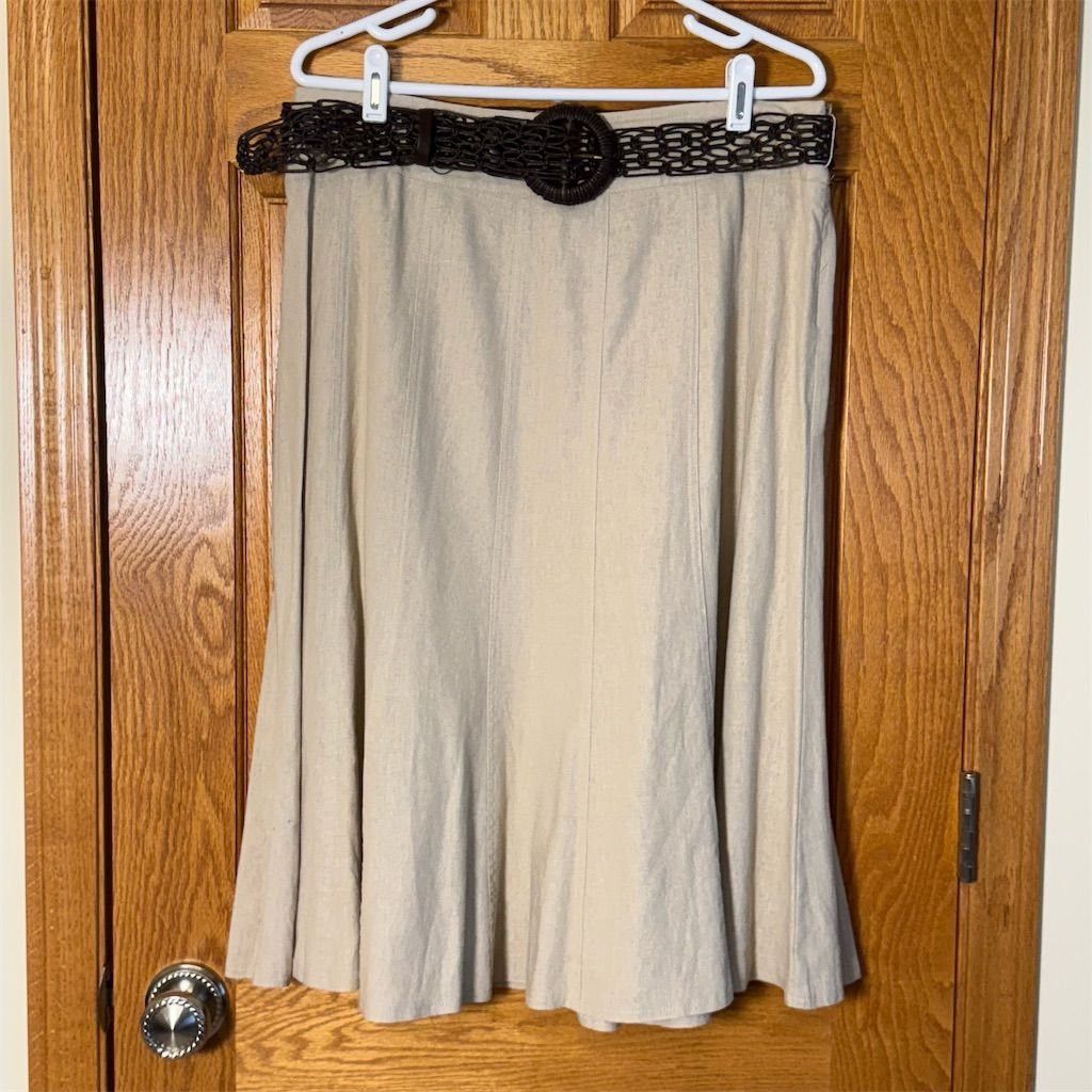 Other Dressbarn Women's Beige Midi Linen Flare Skirt with Woven B Size 34" / US 12 / IT 48 - 1 Thumbnail