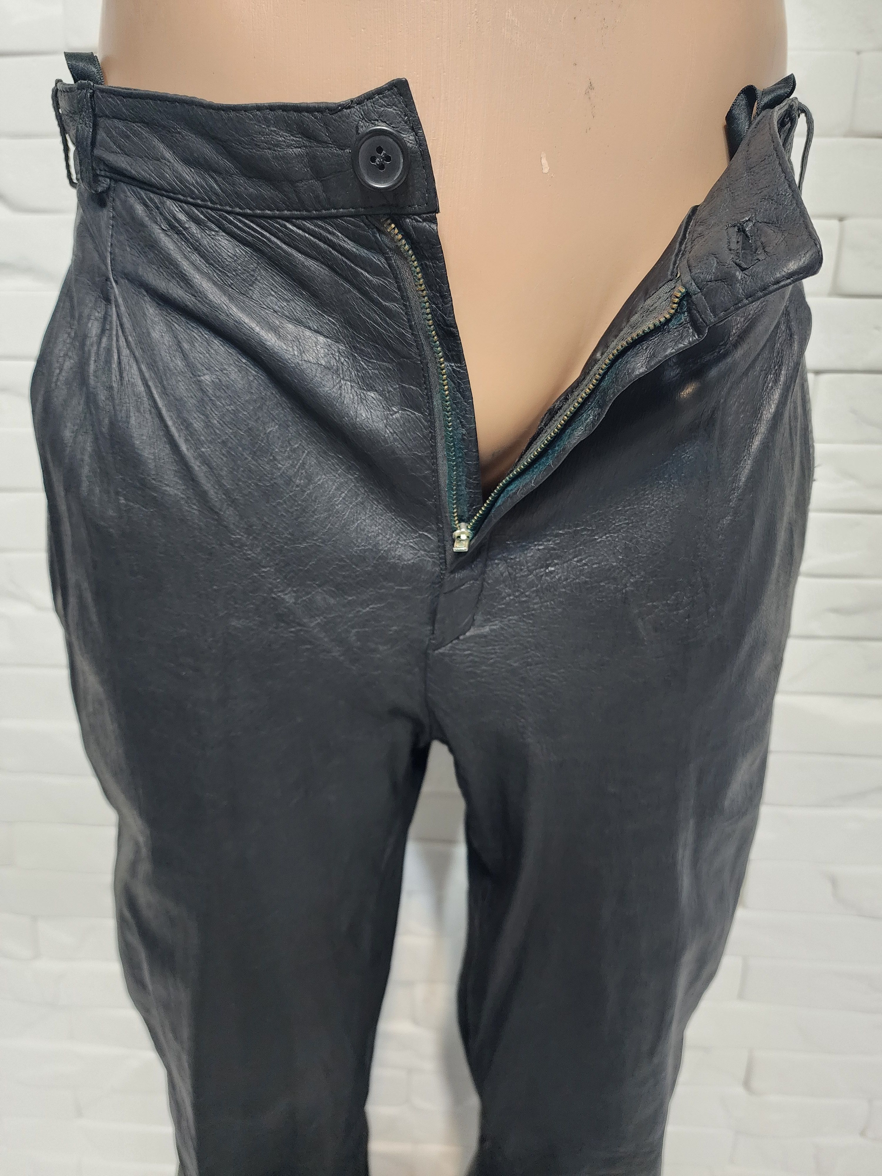 Genuine Leather Vintage Black Leather Pants: Men's Soft Leather Trousers Size US 29 - 4 Thumbnail