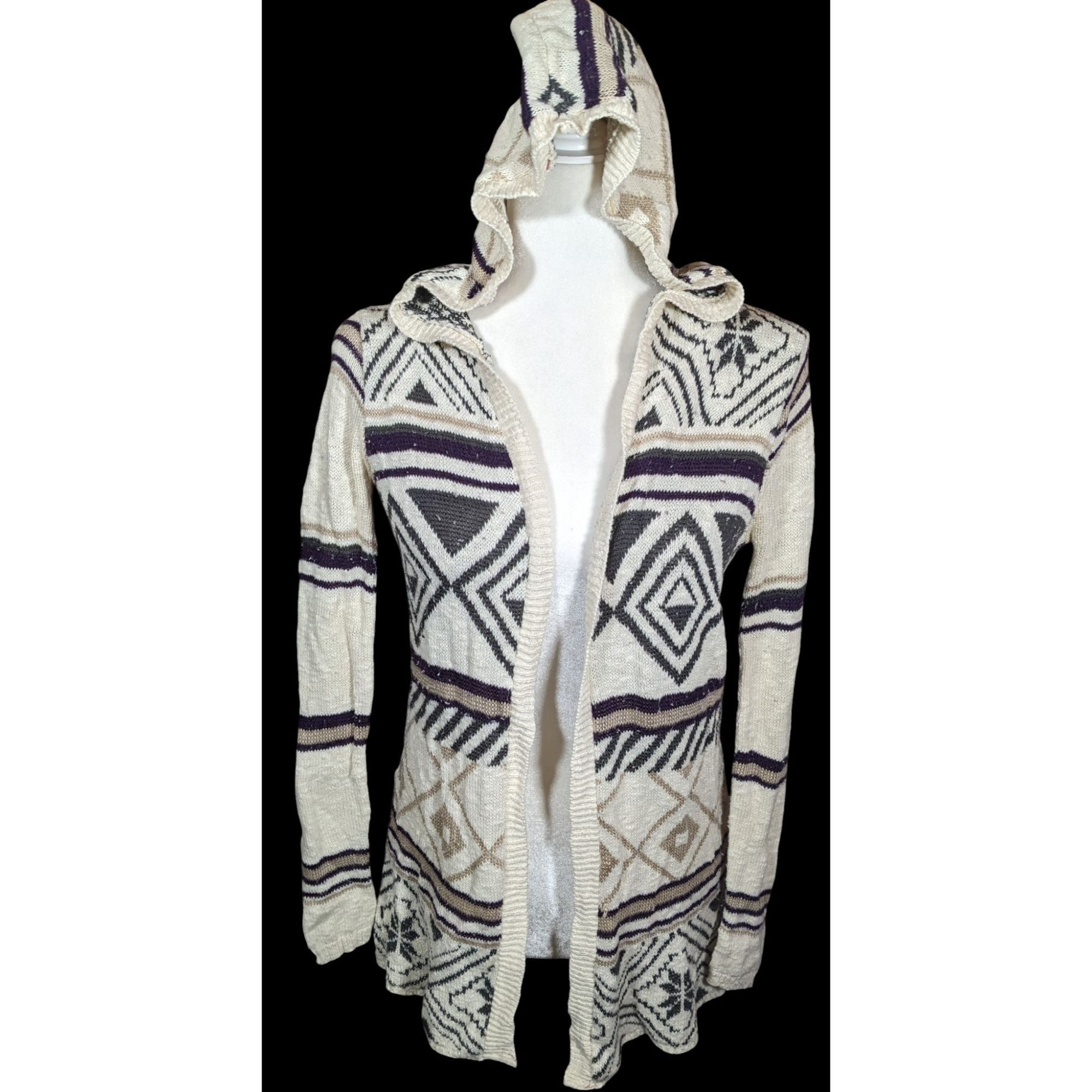Other Full Tilt Southwestern White And Black Hooded Sweater Size S / US 4 / IT 40 - 1 Thumbnail
