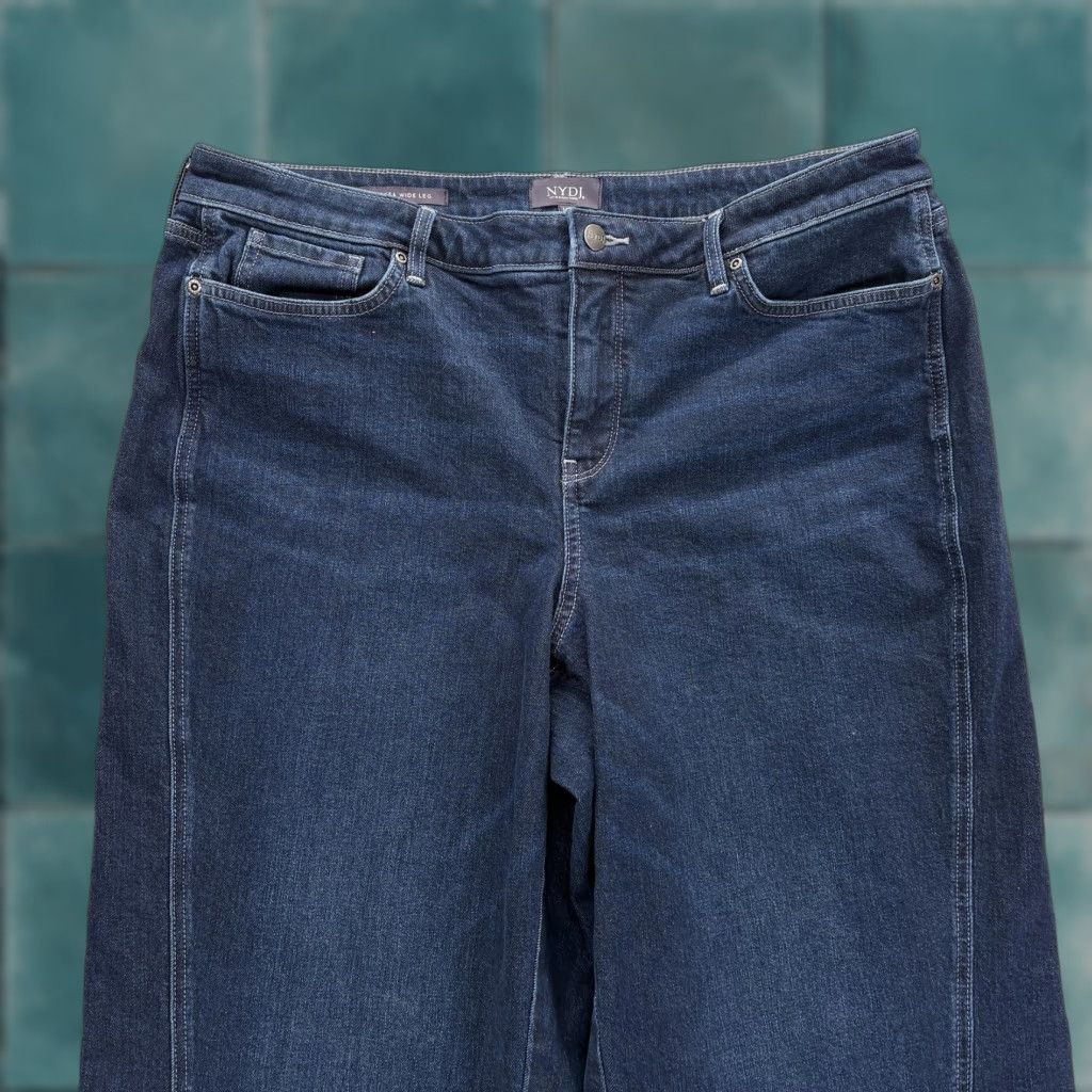 Nydj Jeans Womens 16P Teresa Wide Leg High Rise Lift Tuck Stretch Denim Blue (Size 38)