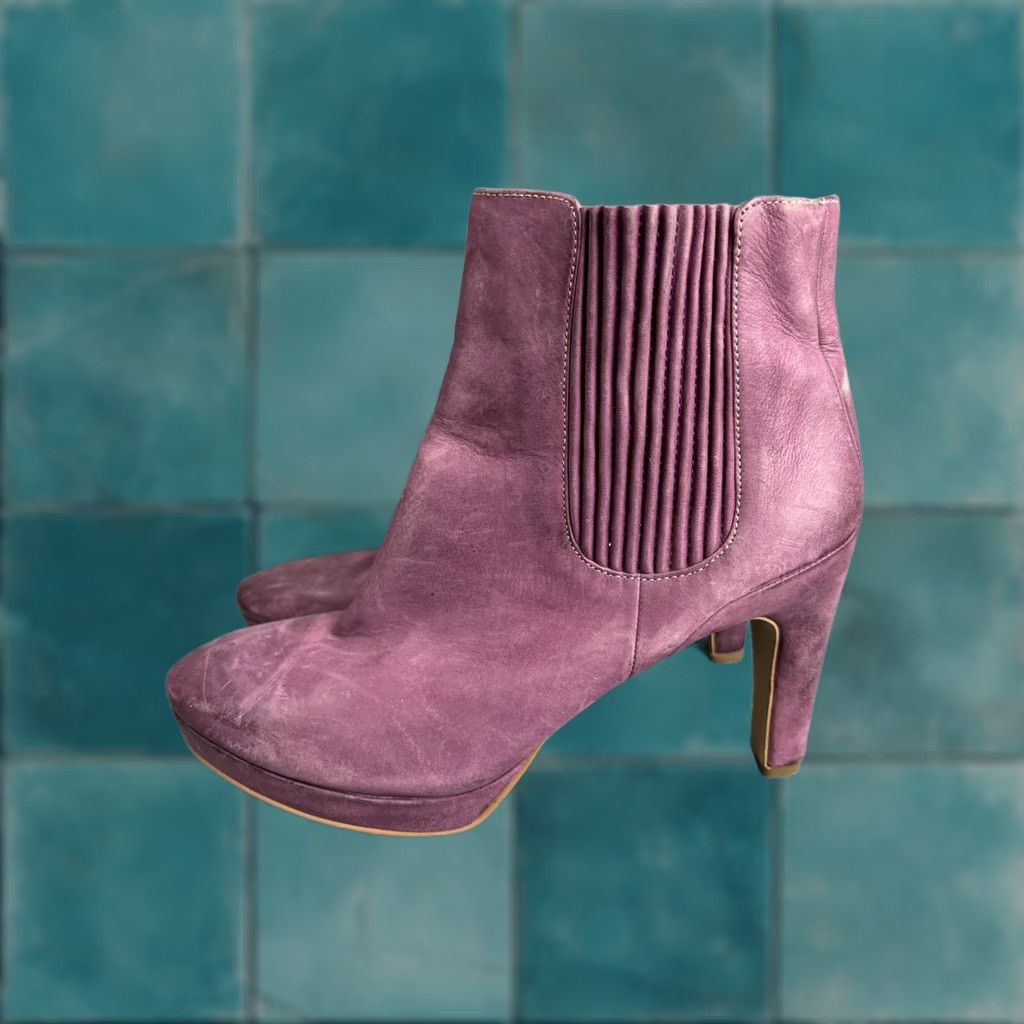 Ecco ECCO Ankle Boots Womens 39 Purple Leather Heeled Platform Chelsea Slip On Nubuck Almond Toe High Heel Womens Boots Shoes Size US 9 / IT 39 - 1 Thumbnail