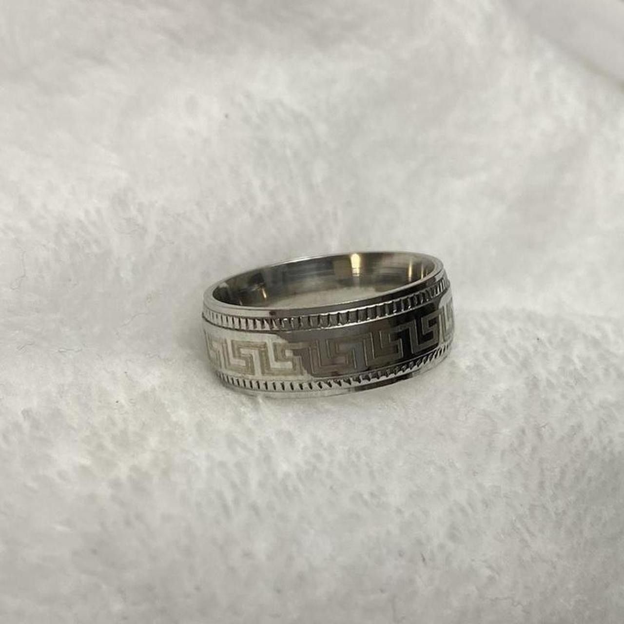 Ring Of Fire Silver Ancient Greek key Tungsten Ring Size ONE SIZE - 3 Thumbnail