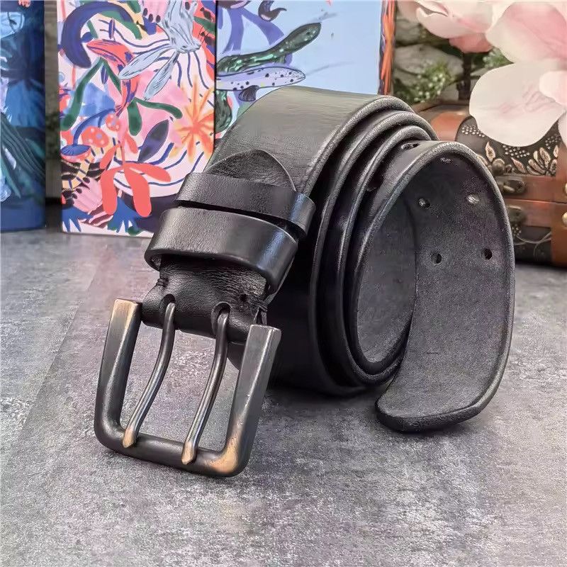 Genuine Leather Super Wide 4.2 CM Thick Genuine Leather Double Buckle Belt Size ONE SIZE - 2 Thumbnail