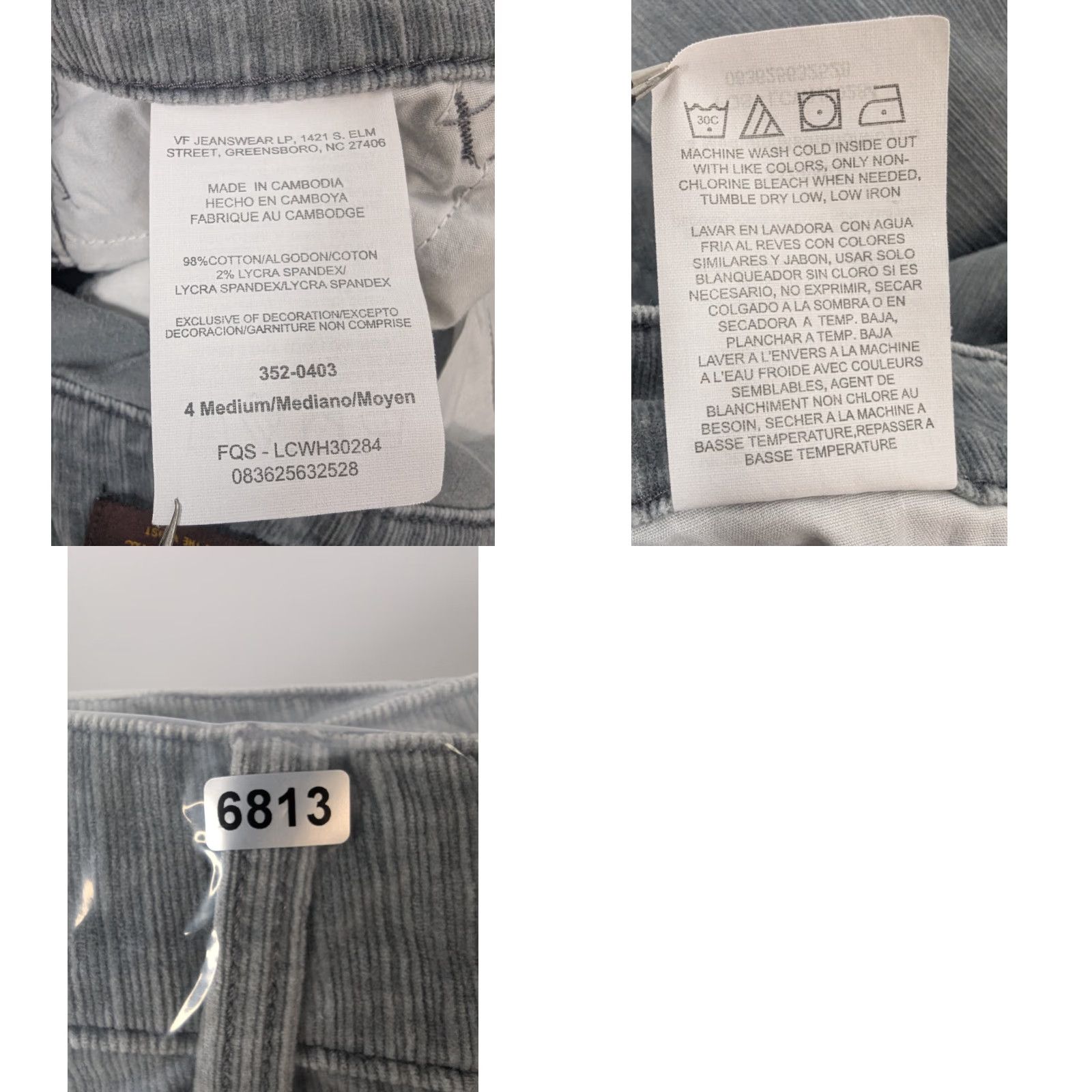 Lee Lee Pants Bootcut Women Gray Corduroy Regular 4 Cotton Blend Flat Front Pockets Stretch Vintage No Size 27" / US 4 / IT 40 - 9 Thumbnail