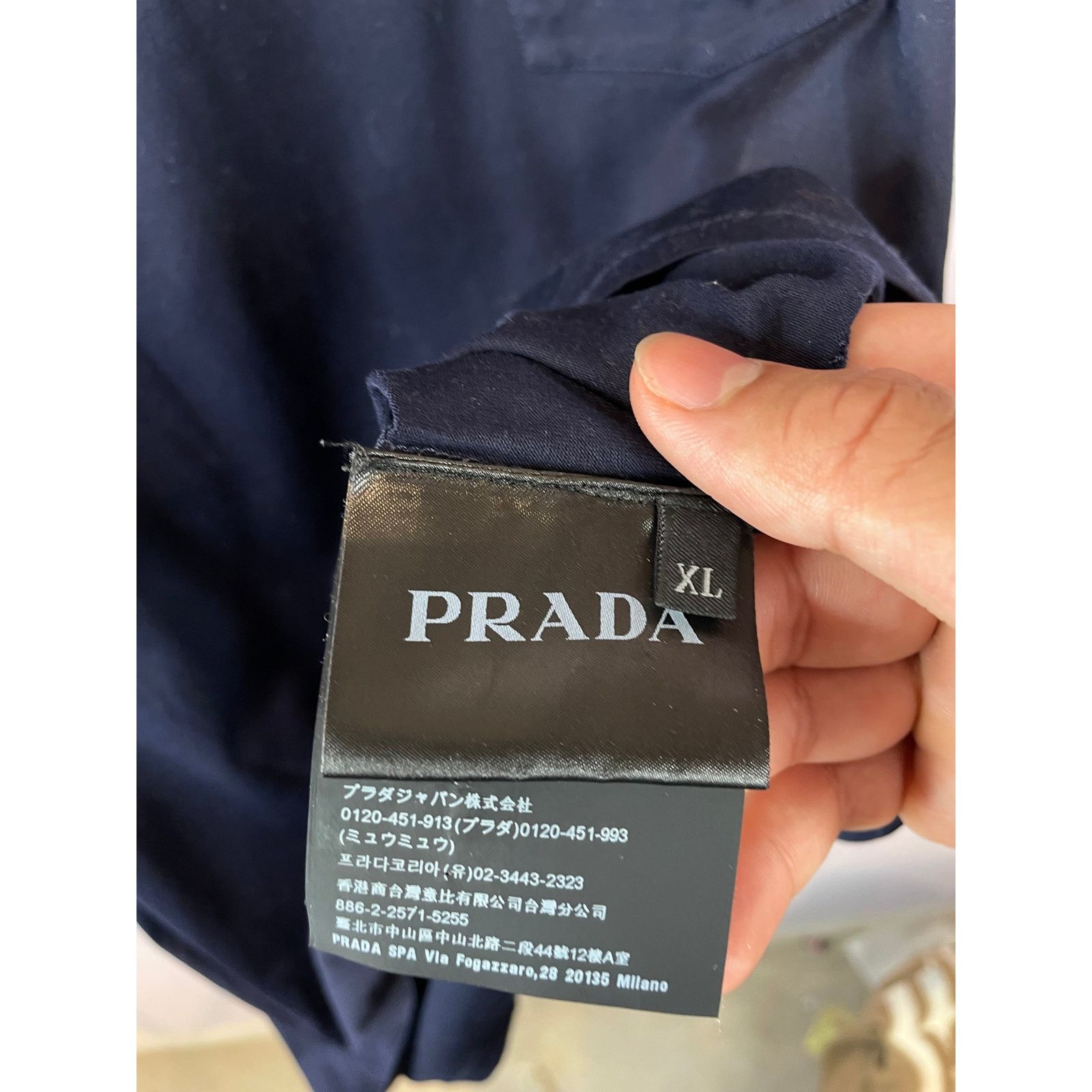 Prada Prada Small Navy Logo Tee Used XL Size US XL / EU 56 / 4 - 2 Thumbnail