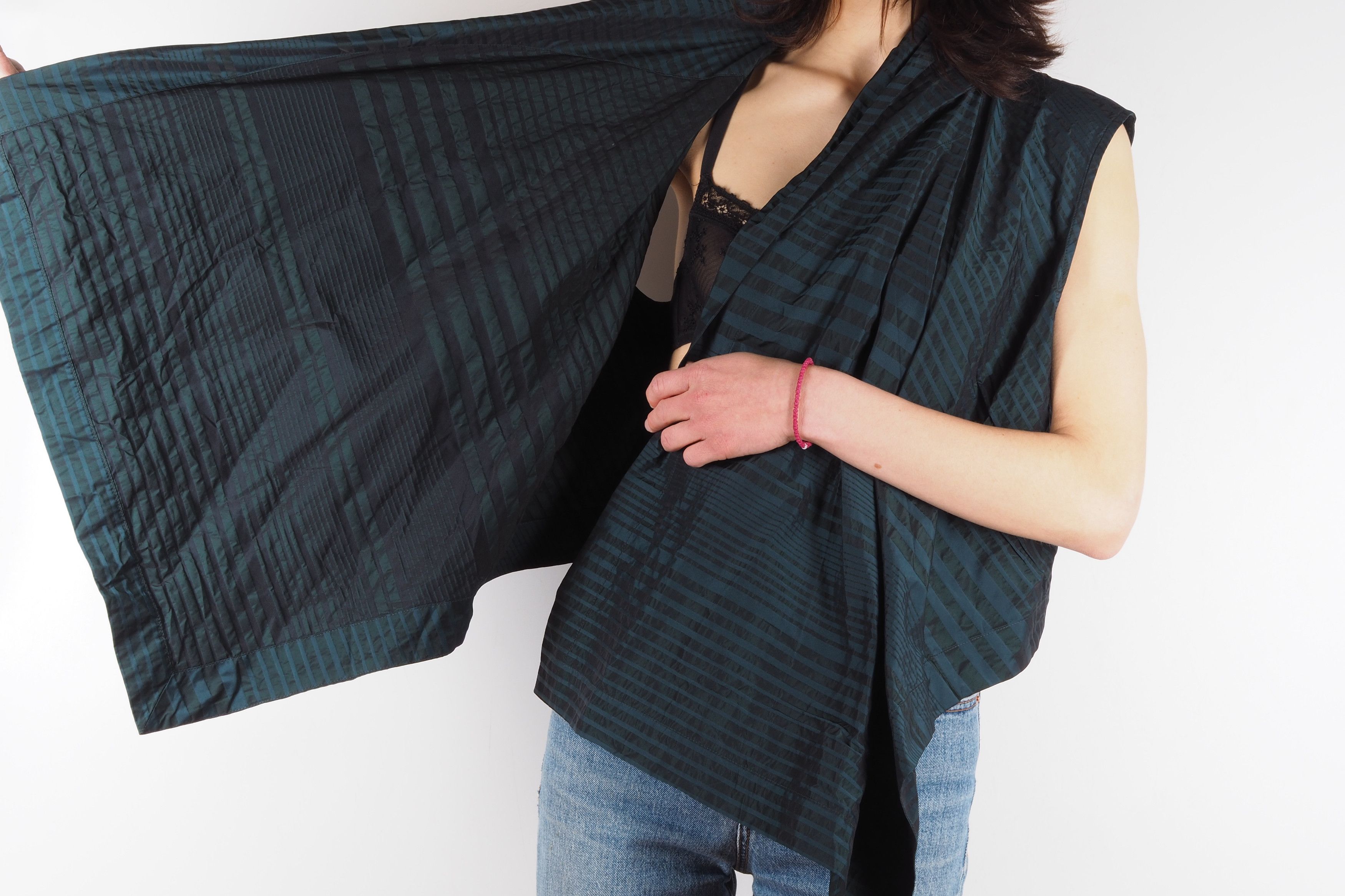 Designer × Rundholz × Sarah Pacini Oska Lightweight Sleeveless Green Open Cape Vest Jacket Top Size M / US 6-8 / IT 42-44 - 4 Thumbnail