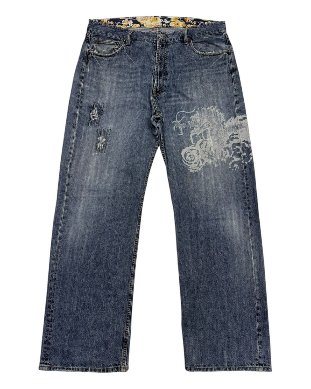 If Six Was Nine Vintage Japanese Karakuri Tamashii Style Dragon Baggy Jeans Size US 37 - 8 Thumbnail
