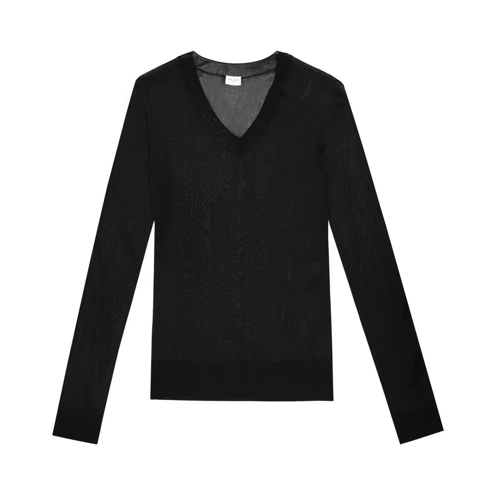 Saint Laurent Paris o1s1wg110924 Pull Loose Col V Degage Viscose Sweater Black Size M / US 6-8 / IT 42-44 - 1 Thumbnail
