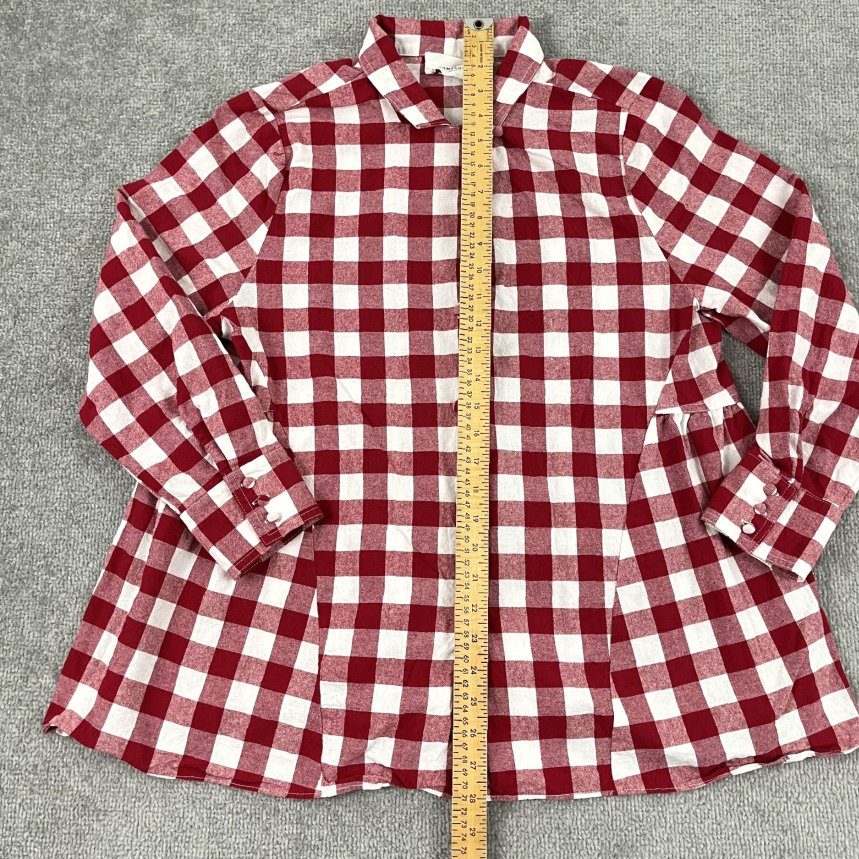 Vintage Pomander Place Top Womens Medium Red White Plaid Picnic Check Gingham Button Up Size M / US 6-8 / IT 42-44 - 3 Thumbnail